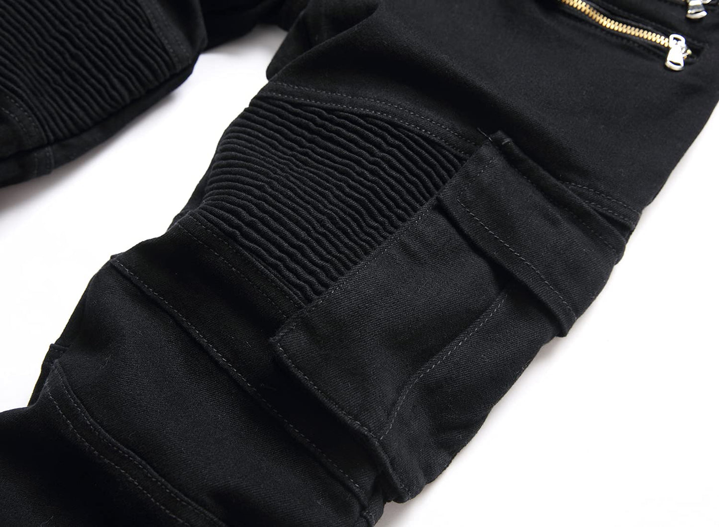 AITITIA Men's Biker Zipper Deco Washed Straight Fit Jeans (40, 002 Light Blue)