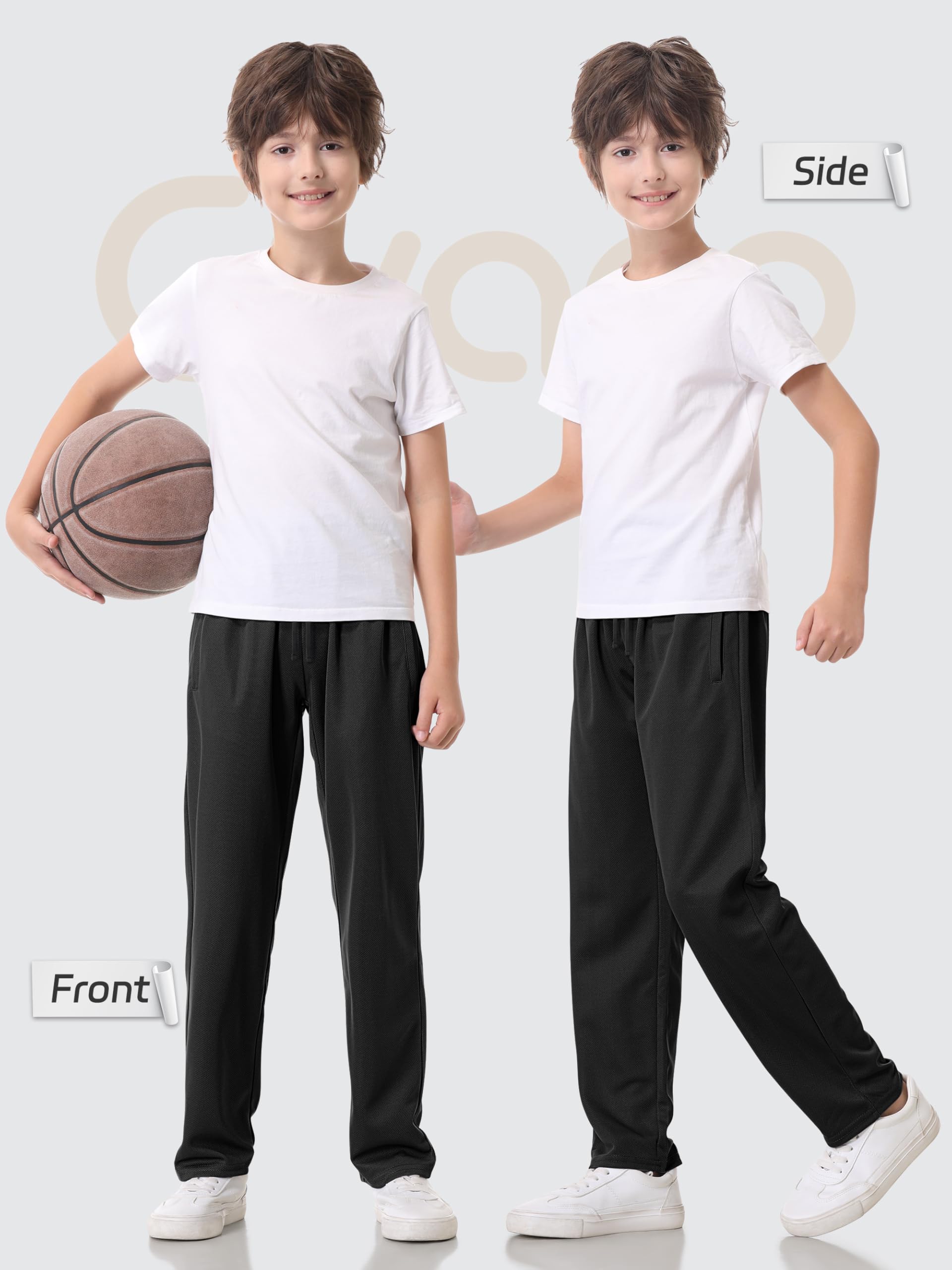 4 Pack Boys Mesh Lightweight Sweatpants, Thin Open Bottom Athletic Sweatpants for Boys.