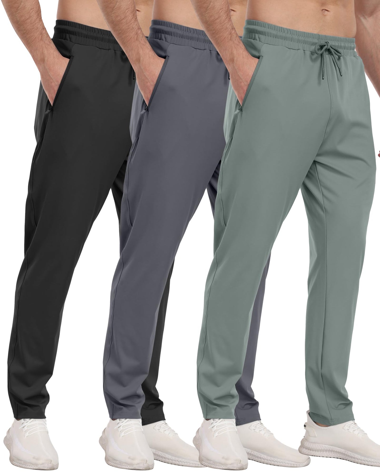 PARISDIARY 3 Pack Mens Athletic Sweatpants with Zipper Pockets,Workout Gym Joggers Pants for Men Running Jogging Pants-BlackDark GrayNavy-L