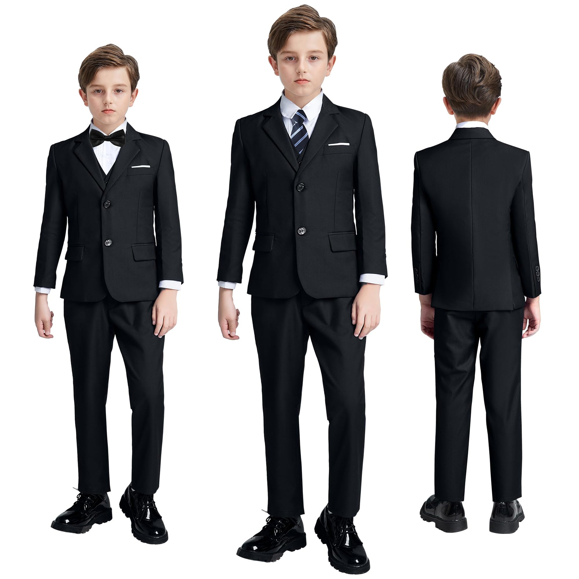 Boys' Suits Size 2T Kids Black Suit Slim Fit 6 Piece Formal Suit Set Teen Toddler Ring Bearer Outfit for Wedding