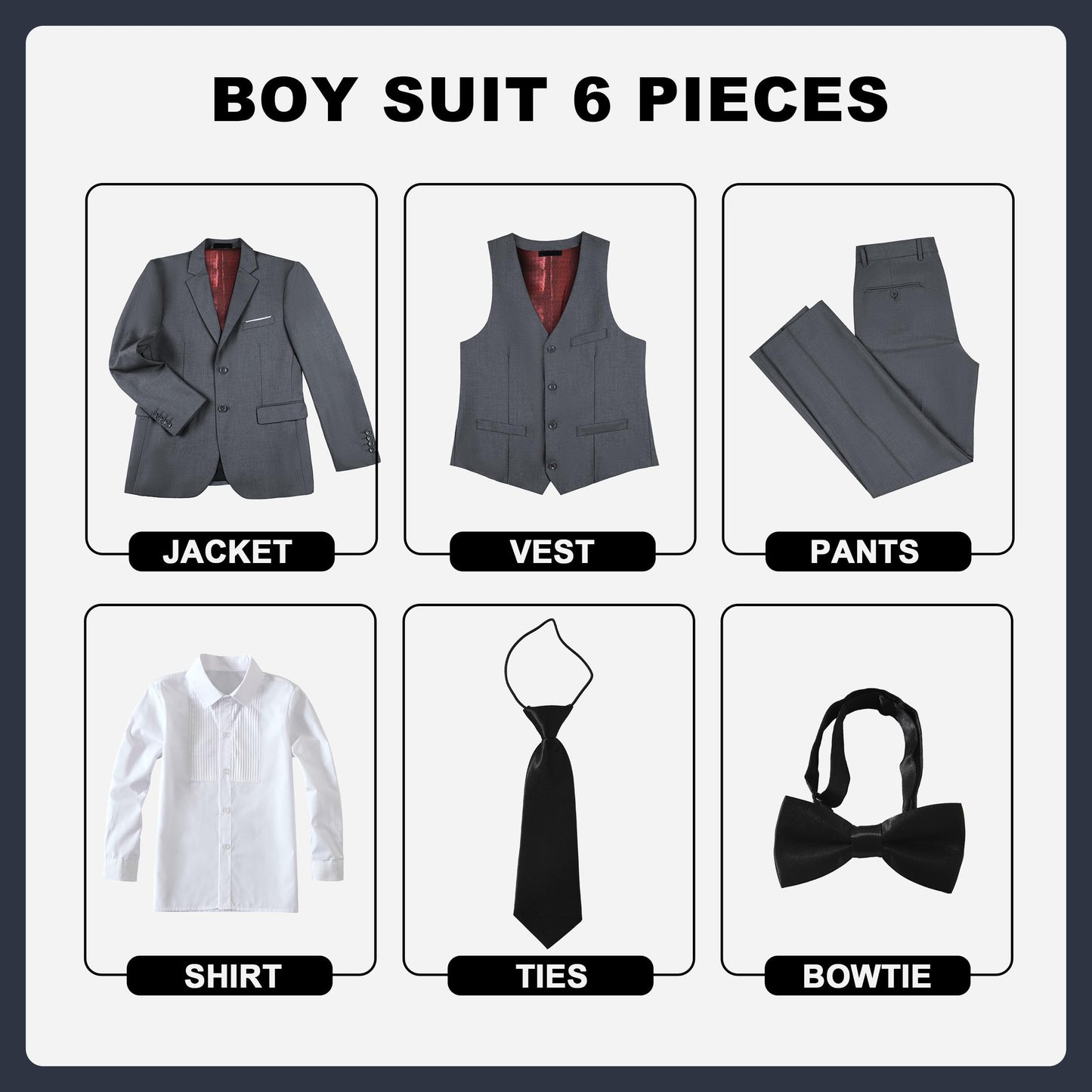 Boys' Suits Size 2T Kids Black Suit Slim Fit 6 Piece Formal Suit Set Teen Toddler Ring Bearer Outfit for Wedding