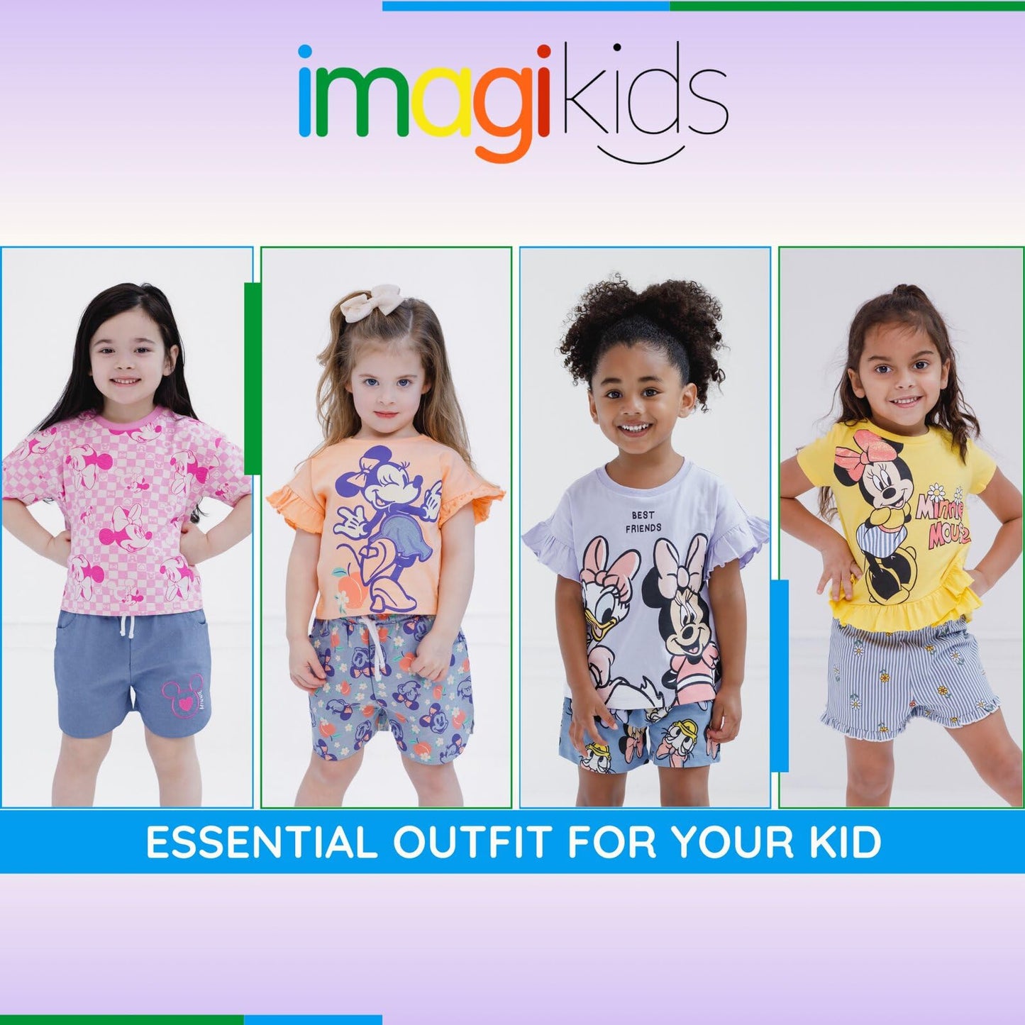 Disney Minnie Mouse Toddler Girls Graphic T-Shirt and Shorts Outfit Set Light Pink/Light Blue 3T