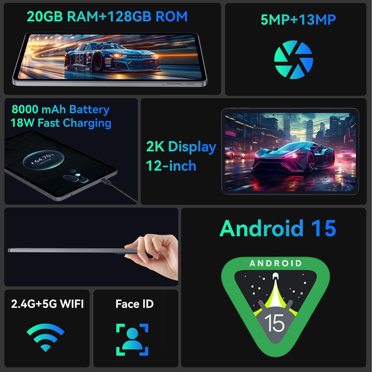 2025 Upgraded Android 15 Tablet with Case, Large Tablets 12 inch.