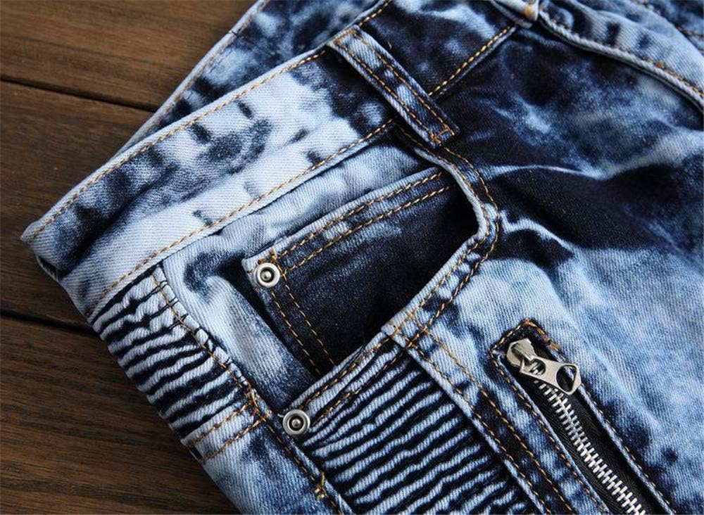 AITITIA Men's Biker Zipper Deco Washed Straight Fit Jeans (40, 002 Light Blue)