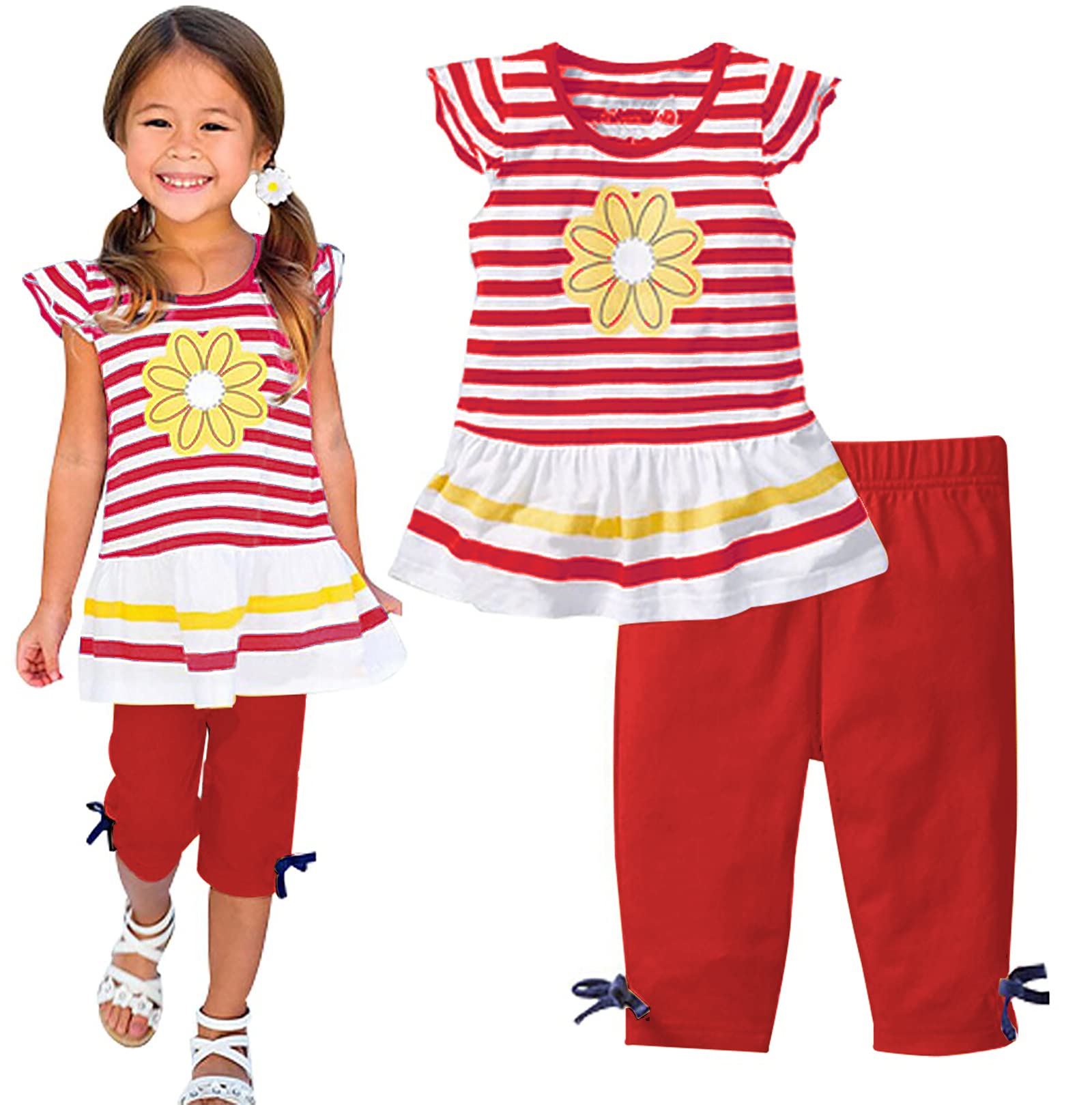 LUKYCILD Baby Girls Summer Clothes Casual Clothing Suit Short Sleeve Striped T-Shirt +Pants