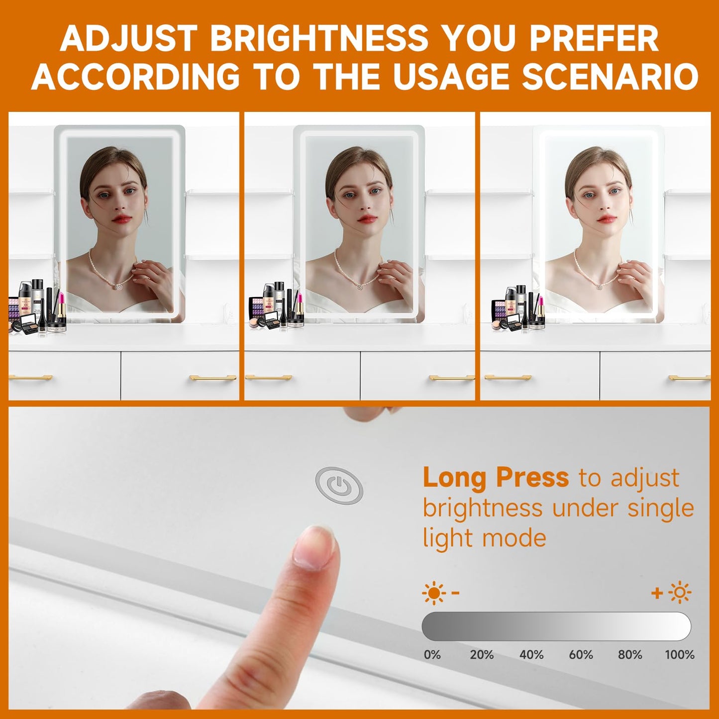 Display of a digital mirror with adjustable brightness control.