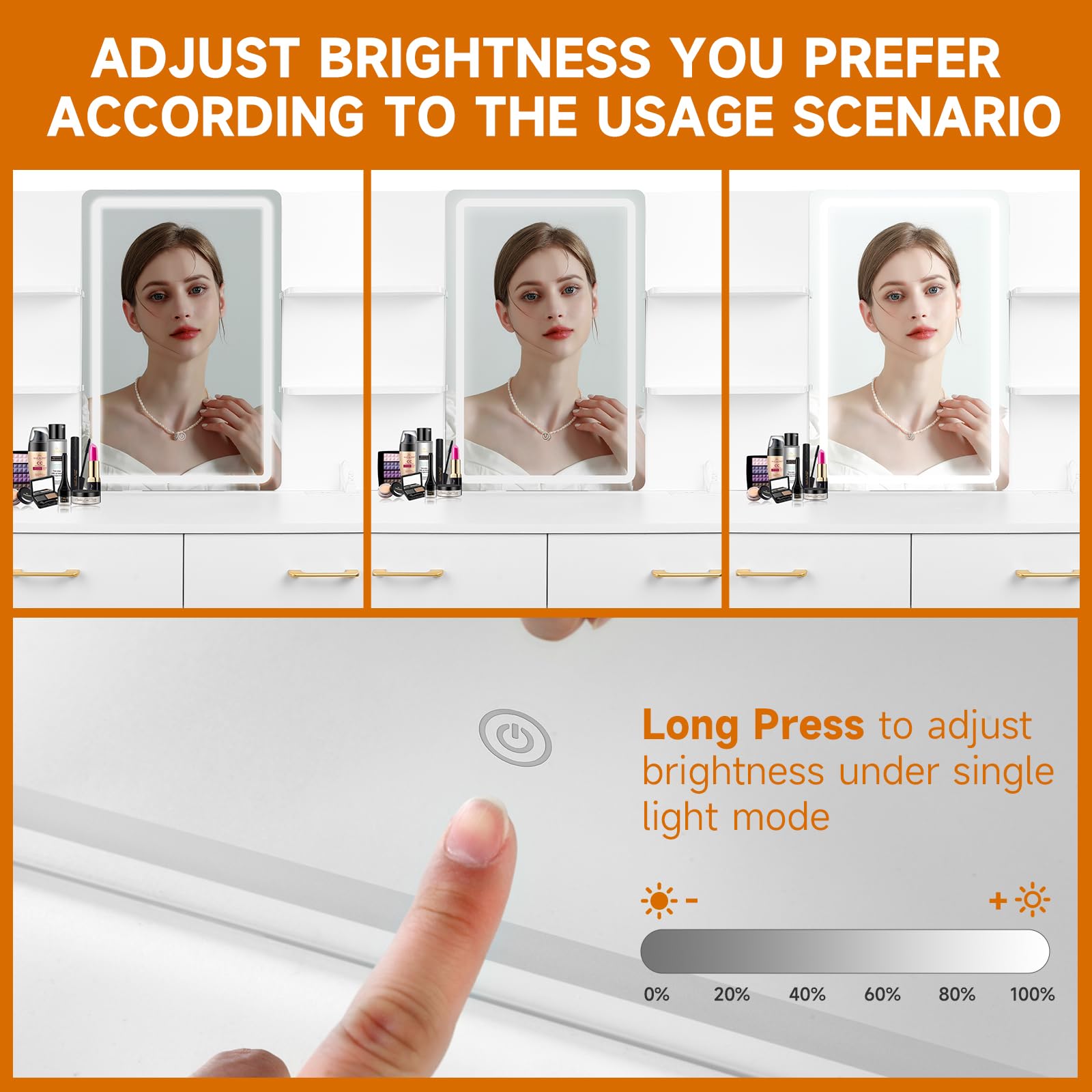 Display of a digital mirror with adjustable brightness control.