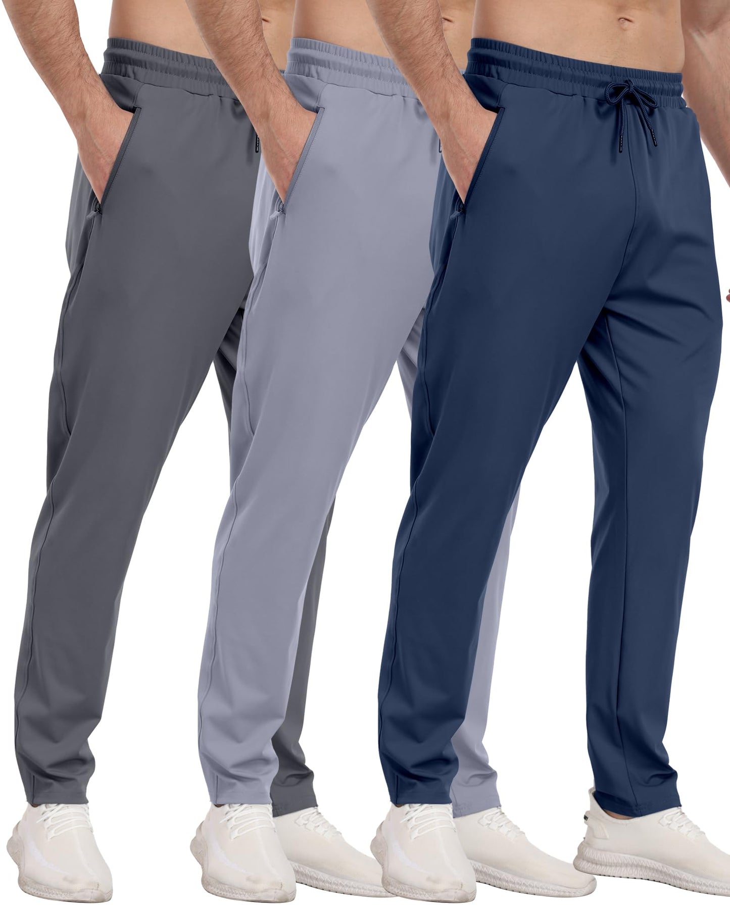 3 Pack Men's Athletic Sweatpants with Zipper Pockets,