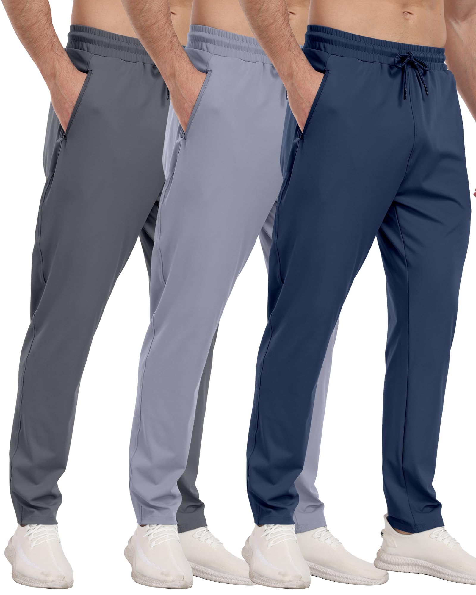3 Pack Men's Athletic Sweatpants with Zipper Pockets,