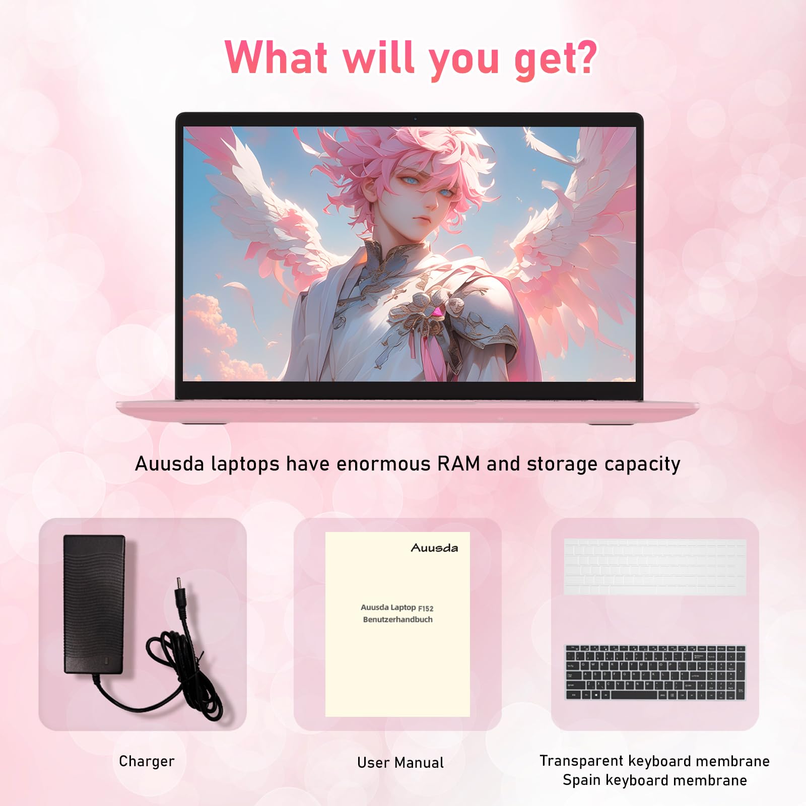 Auusda 15.6" Laptop Computer, 16GB RAM, 1TB NVMe, 4C4T N95 Up to 3.4GHz, FHD Display, Backlit Keyboard, Fingerprint Reader, Big 8000mAh Battery, Win11 Pro, Upgradable to 10TB Storage, Silver, T152A