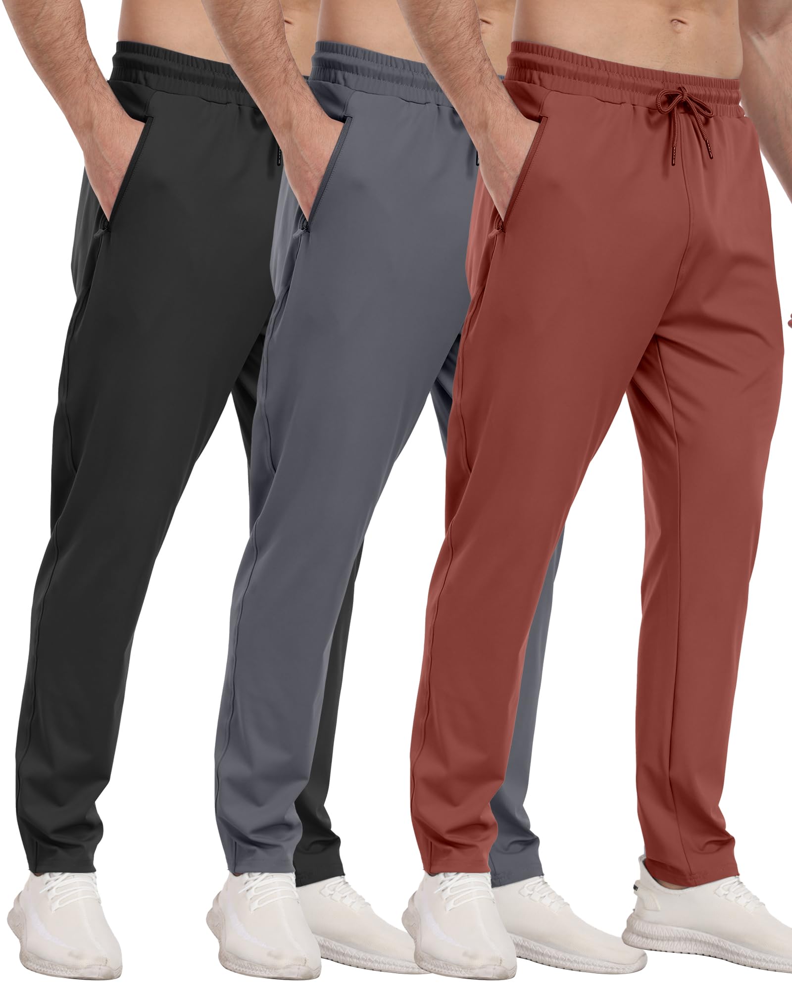 PARISDIARY 3 Pack Mens Athletic Sweatpants with Zipper Pockets,Workout Gym Joggers Pants for Men Running Jogging Pants-BlackDark GrayNavy-L