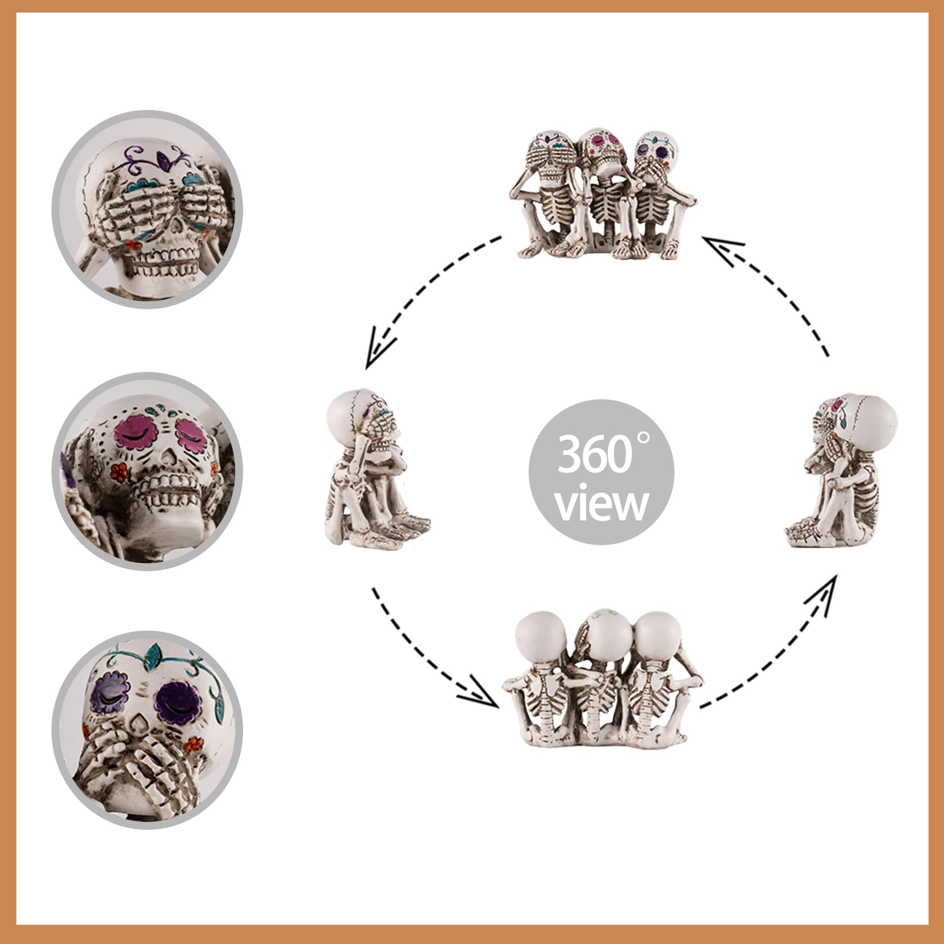 Rezpuao Skeletons Statue Hear See Speak No Evil Baby Halloween Figurines 