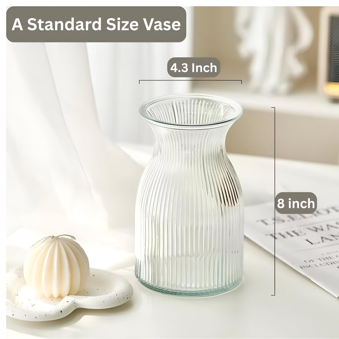 New 2026 Design Ribbed Glass Vase Wide - 8-Inch-Tall