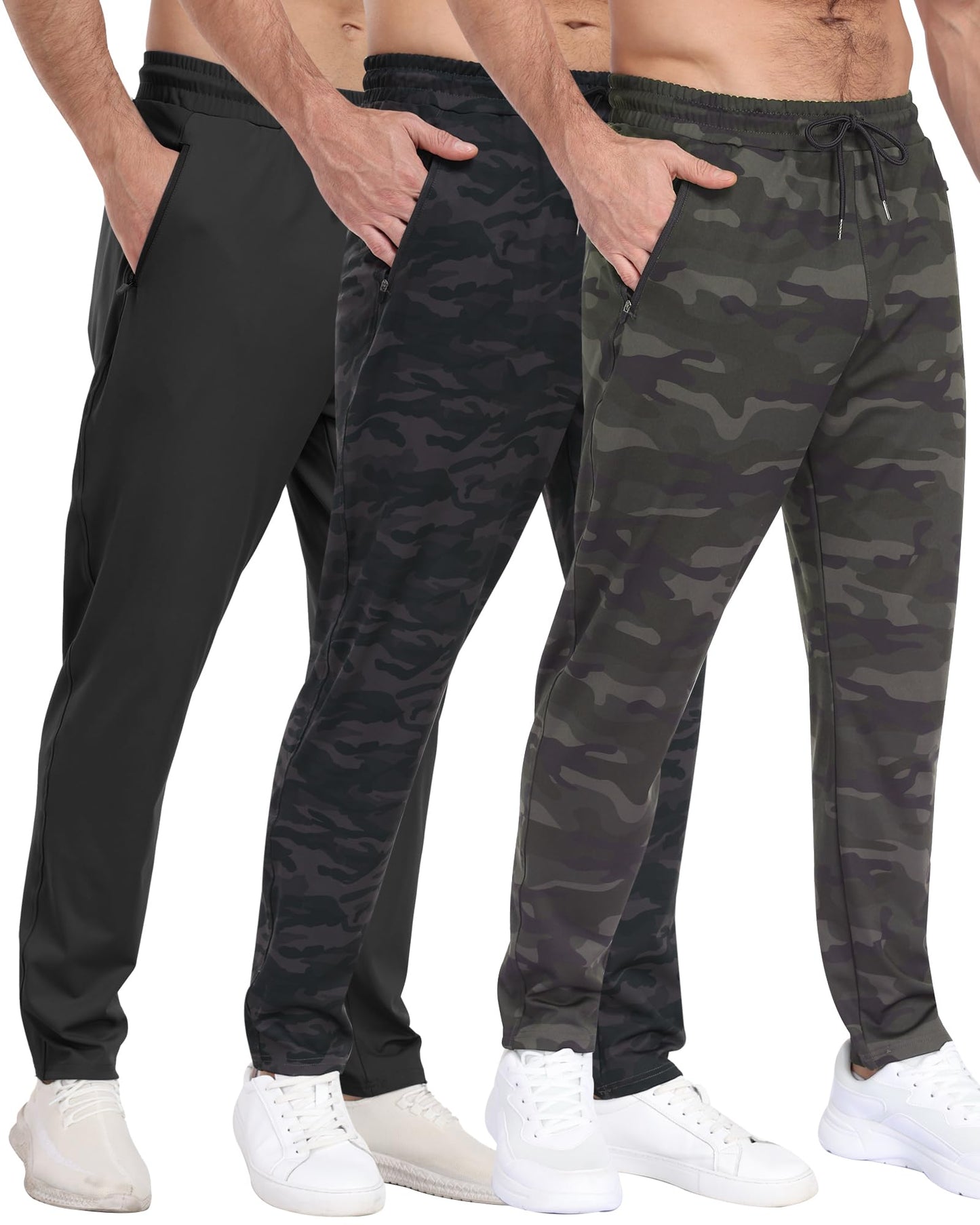 3 Pack Men's Athletic Sweatpants with Zipper Pockets,