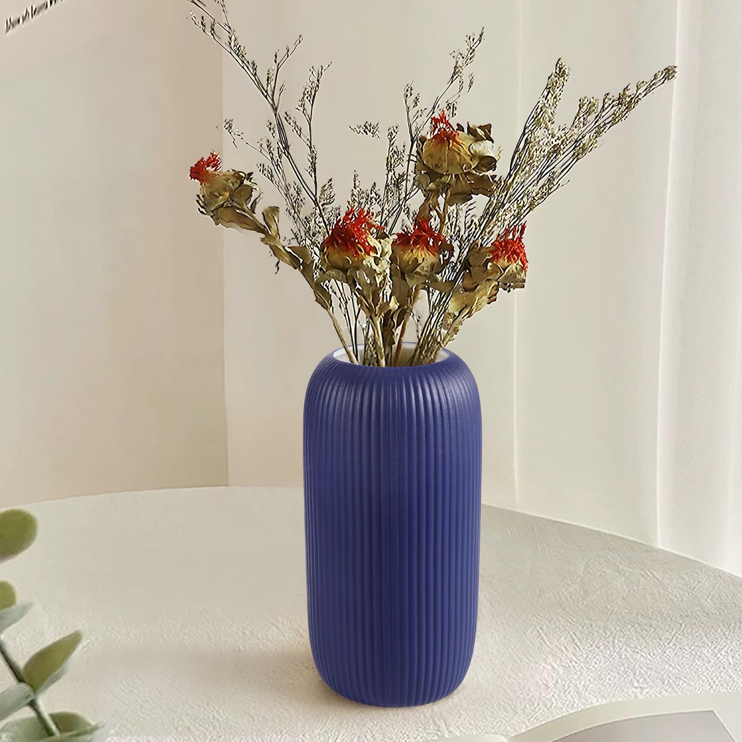 Ceramic Vase for Flowers – Modern Small Ribbed Textured Flower Vase for Home Decor, Pampas Grass, Decorative, Farmhouse, Coffee Table, Kitchen Centerpieces, Bookshelf and Home Living (White)