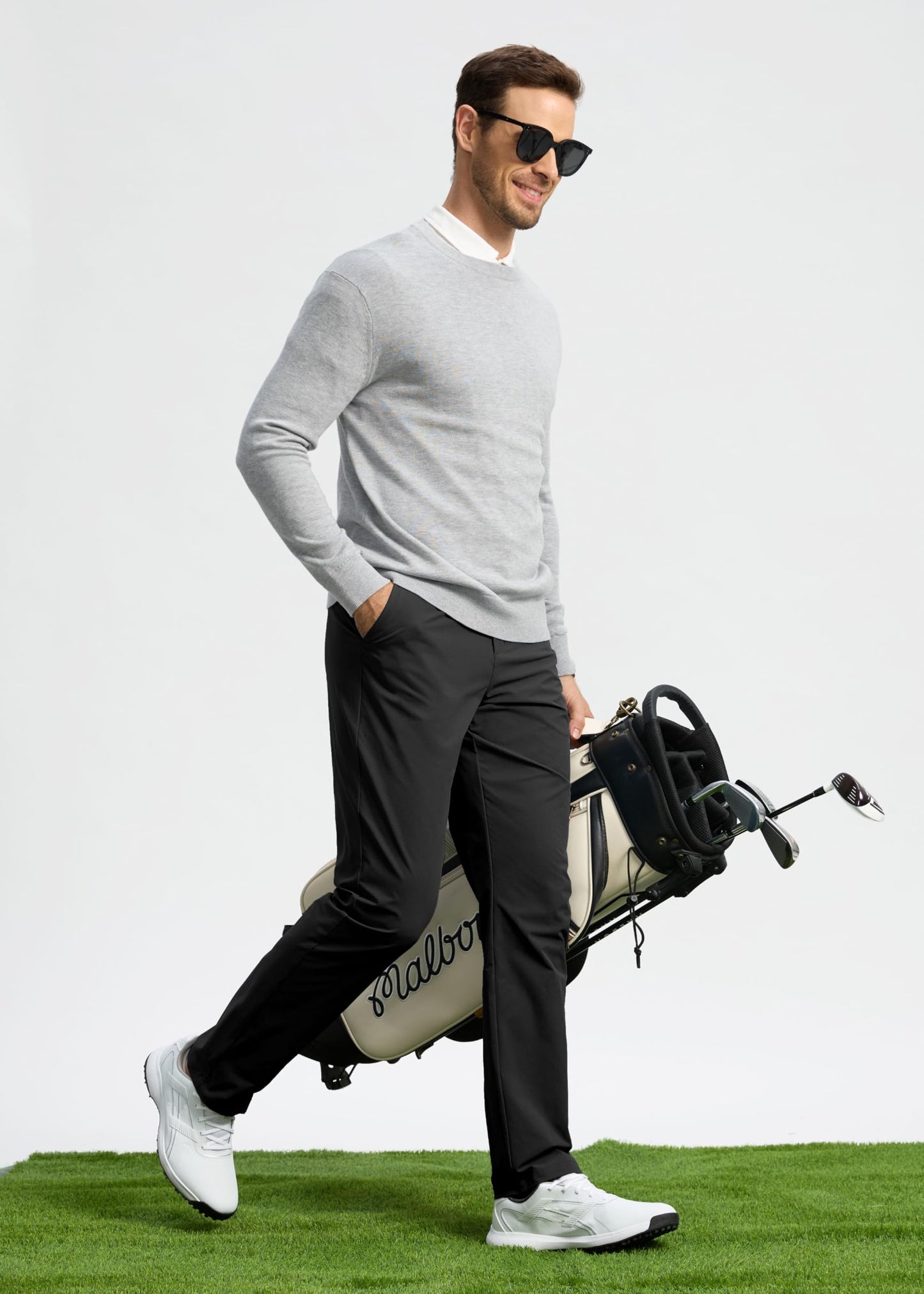 Pudolla Men's Golf Pants Stretch Classic Fit Work Dress Pants 30 Lightweight Quick Dry Casual Slacks Trousers with Pockets(Khaki 34Wx30L)