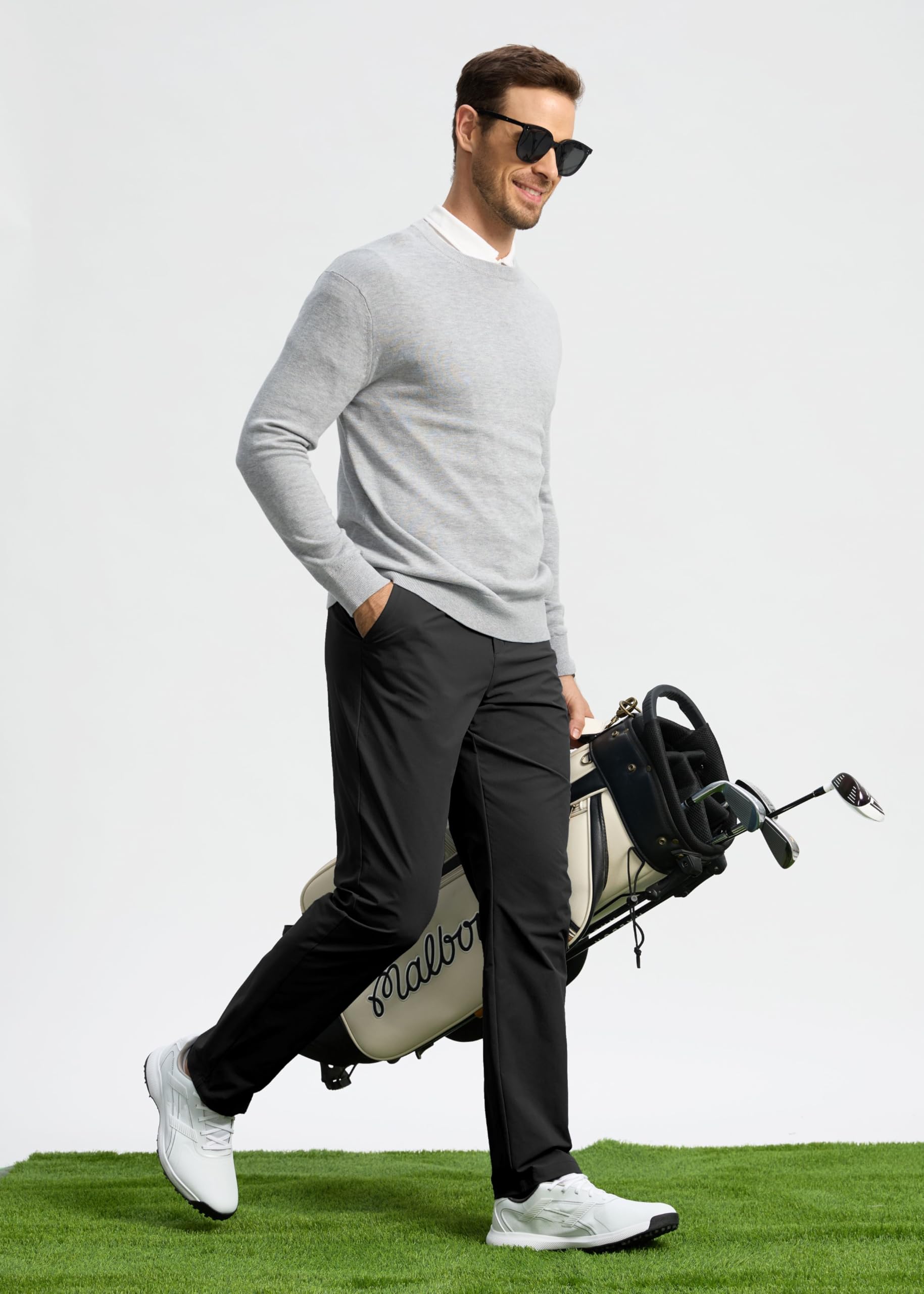 Pudolla Men's Golf Pants Stretch Classic Fit Work Dress Pants 30 Lightweight Quick Dry Casual Slacks Trousers with Pockets(Khaki 34Wx30L)