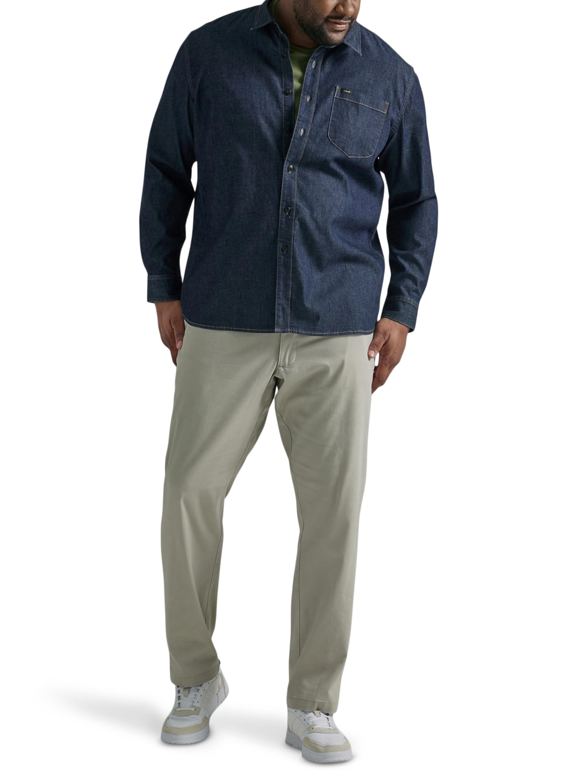 Lee Men's Big & Tall Extreme Motion Flat Front Relaxed Taper Pant Khaki 52W x 30L