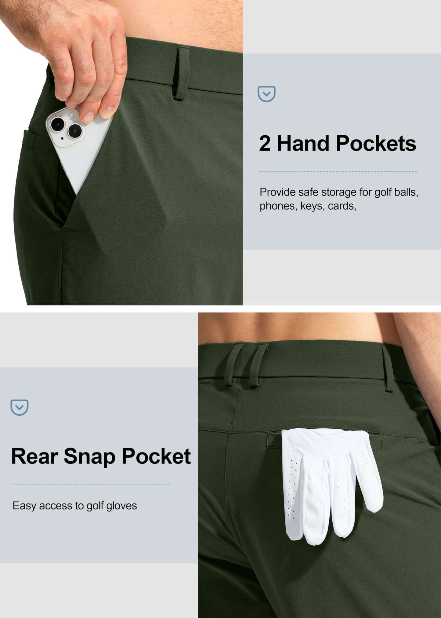 Pudolla Men's Golf Pants Stretch Classic Fit Work Dress Pants 30 Lightweight Quick Dry Casual Slacks Trousers with Pockets(Khaki 34Wx30L)