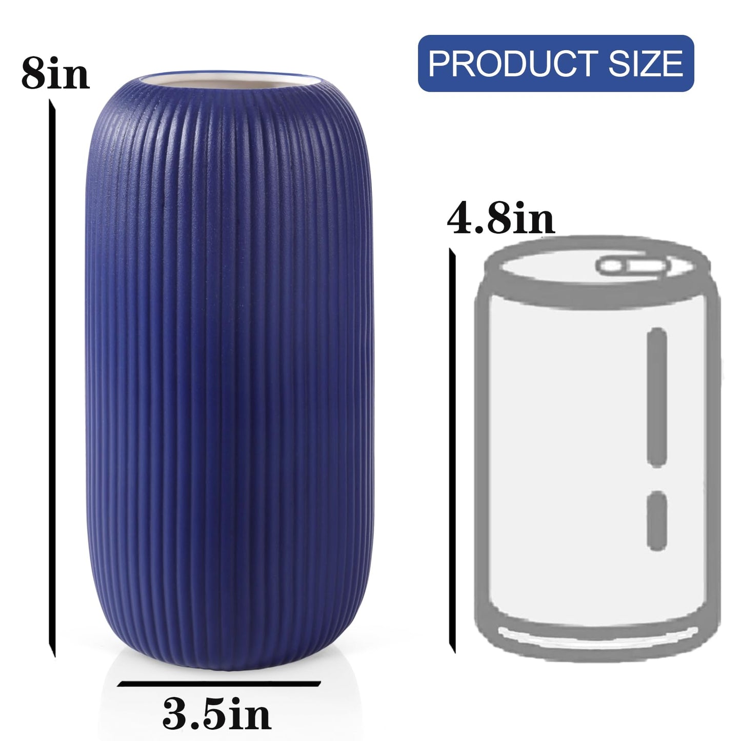 Ceramic Vase for Flowers – Modern Small Ribbed Textured Flower Vase for Home Decor, Pampas Grass, Decorative, Farmhouse, Coffee Table, Kitchen Centerpieces, Bookshelf and Home Living (White)