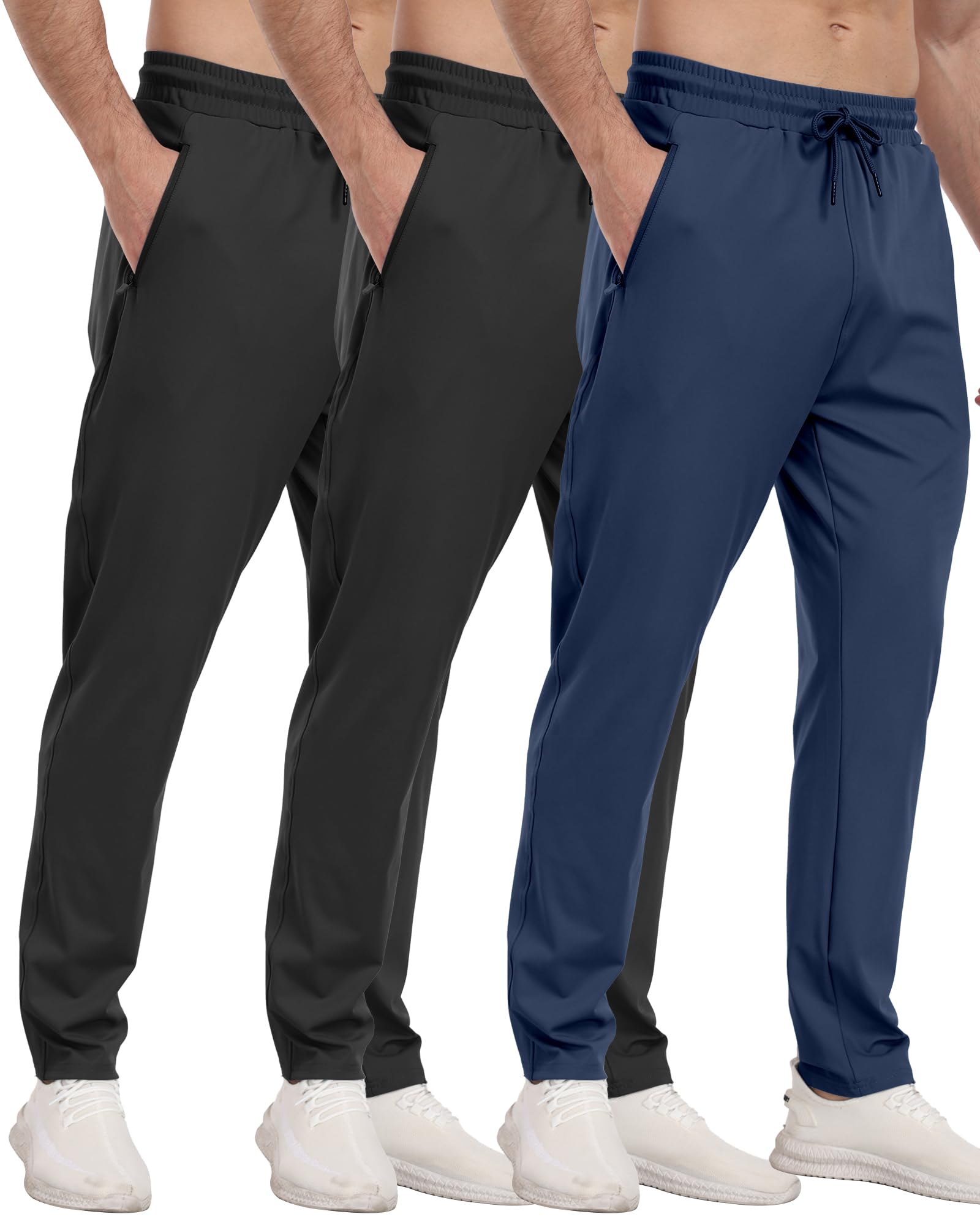 3 Pack Men's Athletic Sweatpants with Zipper Pockets,