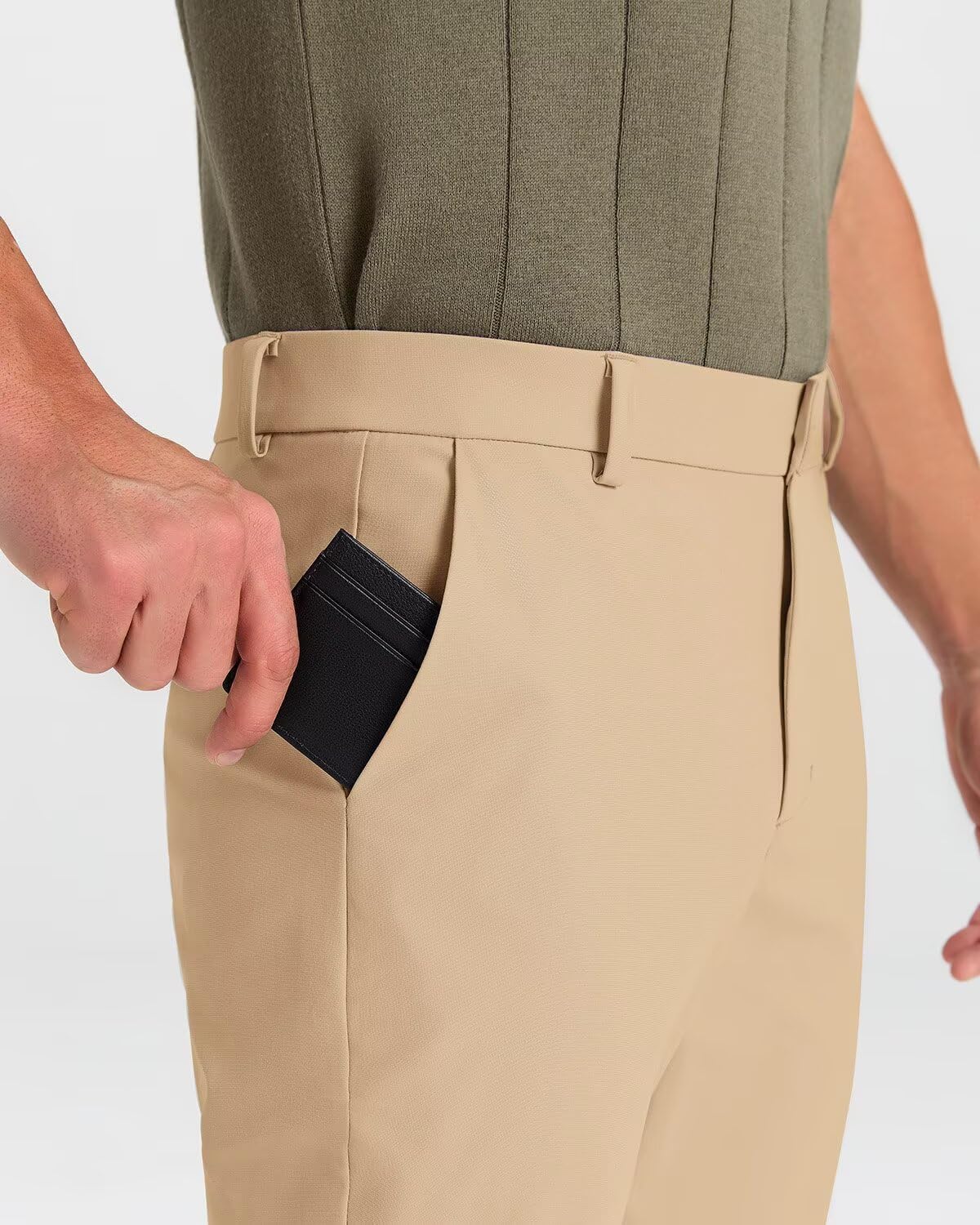 SNOWTEN Mens Golf Pants Classic Fit Stretch Work Dress Pants 30" Quick Dry Lightweight Casual Comfy Pants with Pockets Black 35w × 30L