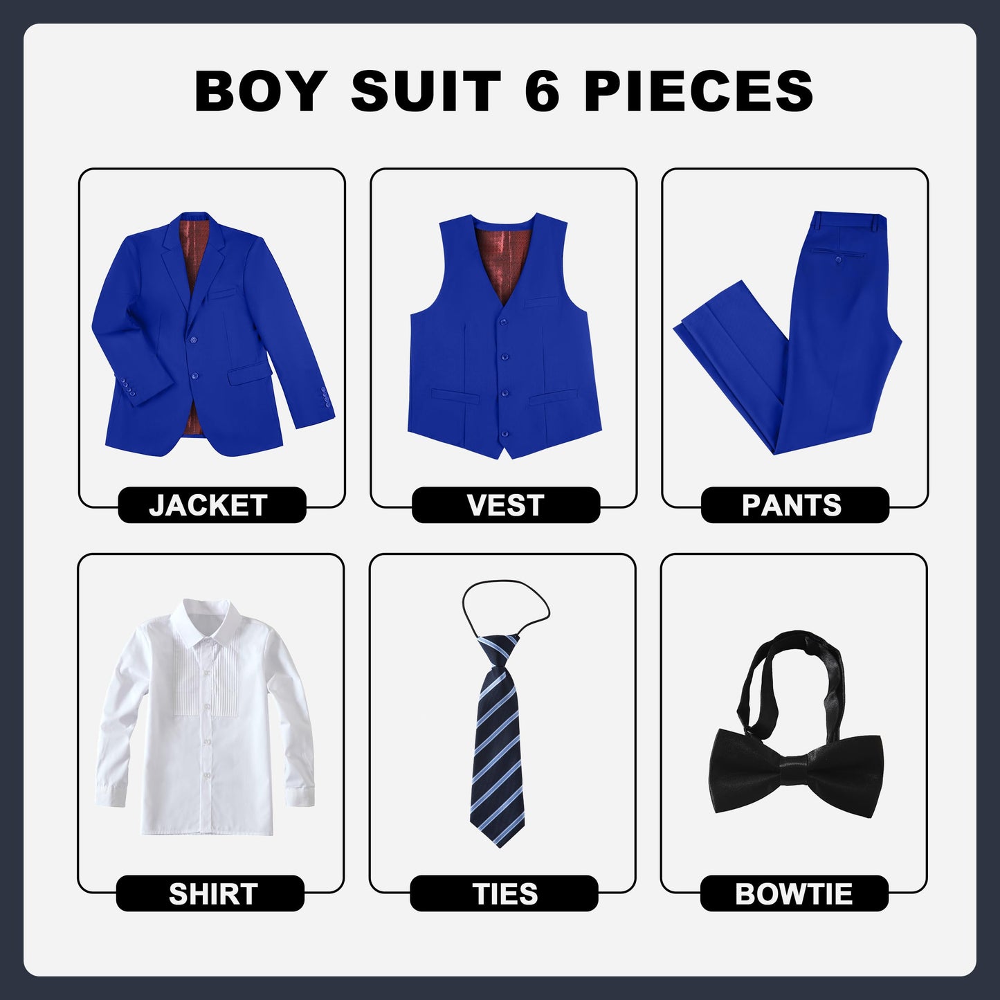 Boys' Suits Size 2T Kids Black Suit Slim Fit 6 Piece Formal Suit Set Teen Toddler Ring Bearer Outfit for Wedding