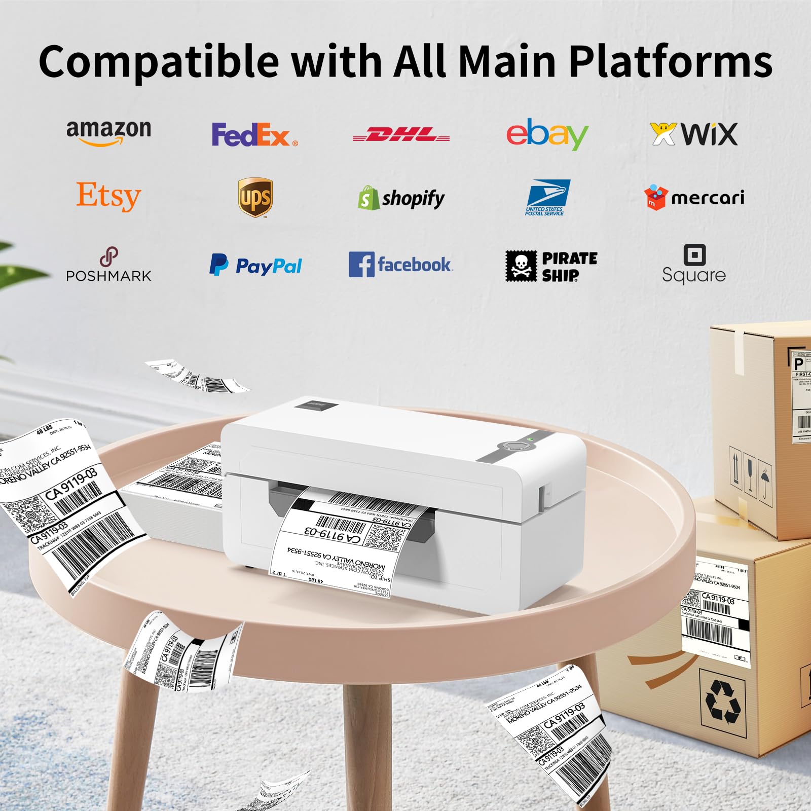 JADENS Bluetooth Thermal Label Printer, 4x6 Wireless Label Printer for Shipping Packages, Support Android, iOS, Mac OS, and Windows, Widely Used for Amazon, Ebay, Shopify, Etsy, USPS