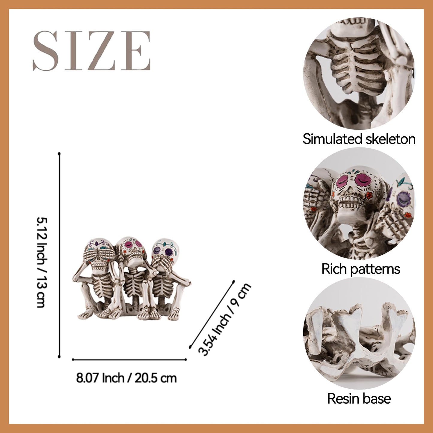 Rezpuao Skeletons Statue Hear See Speak No Evil Baby Halloween Figurines 