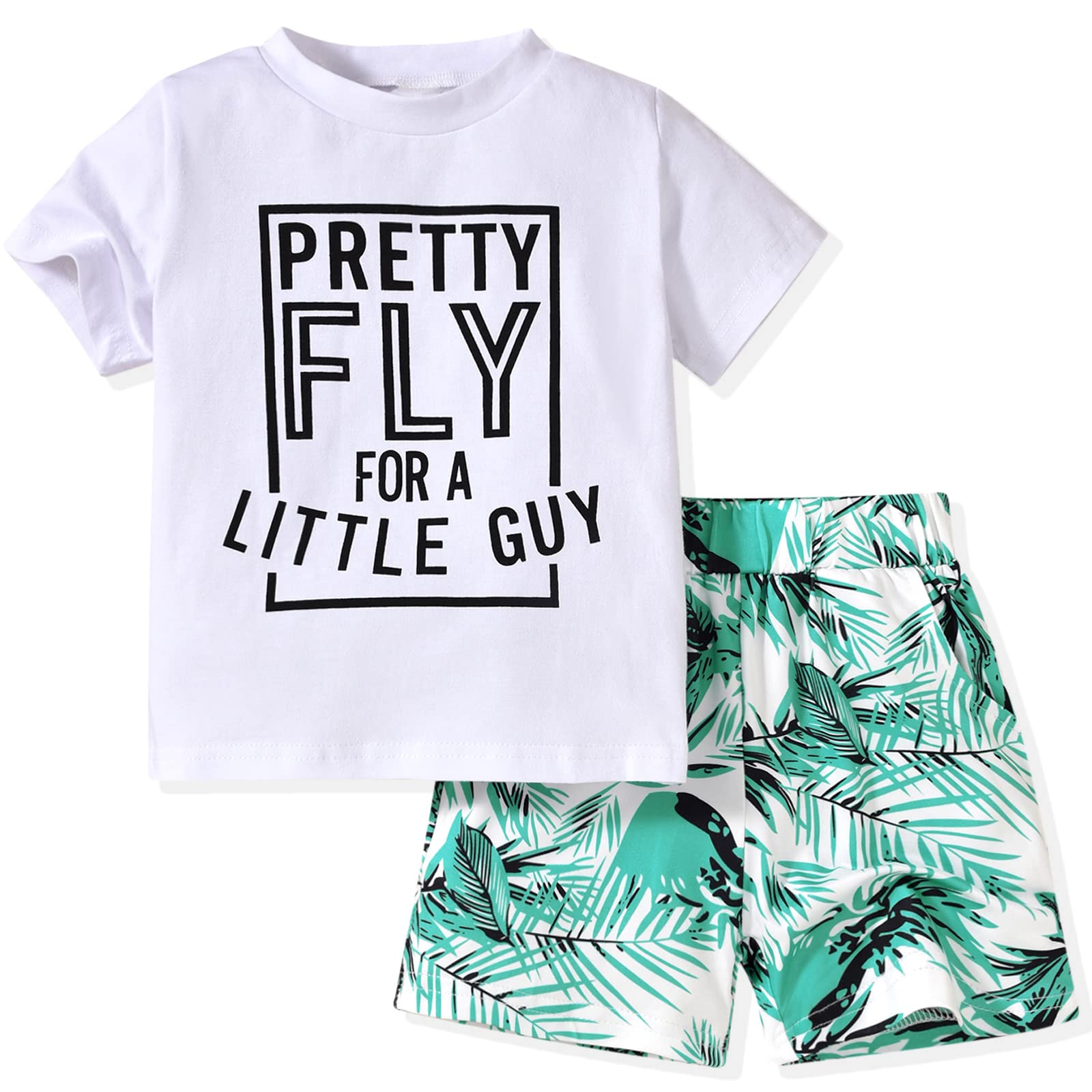 fioukiay 4T Black Toddler Boys Sring Summer Shorts Set Boys Letter Printed Palm Leaf Clothes Outfit
