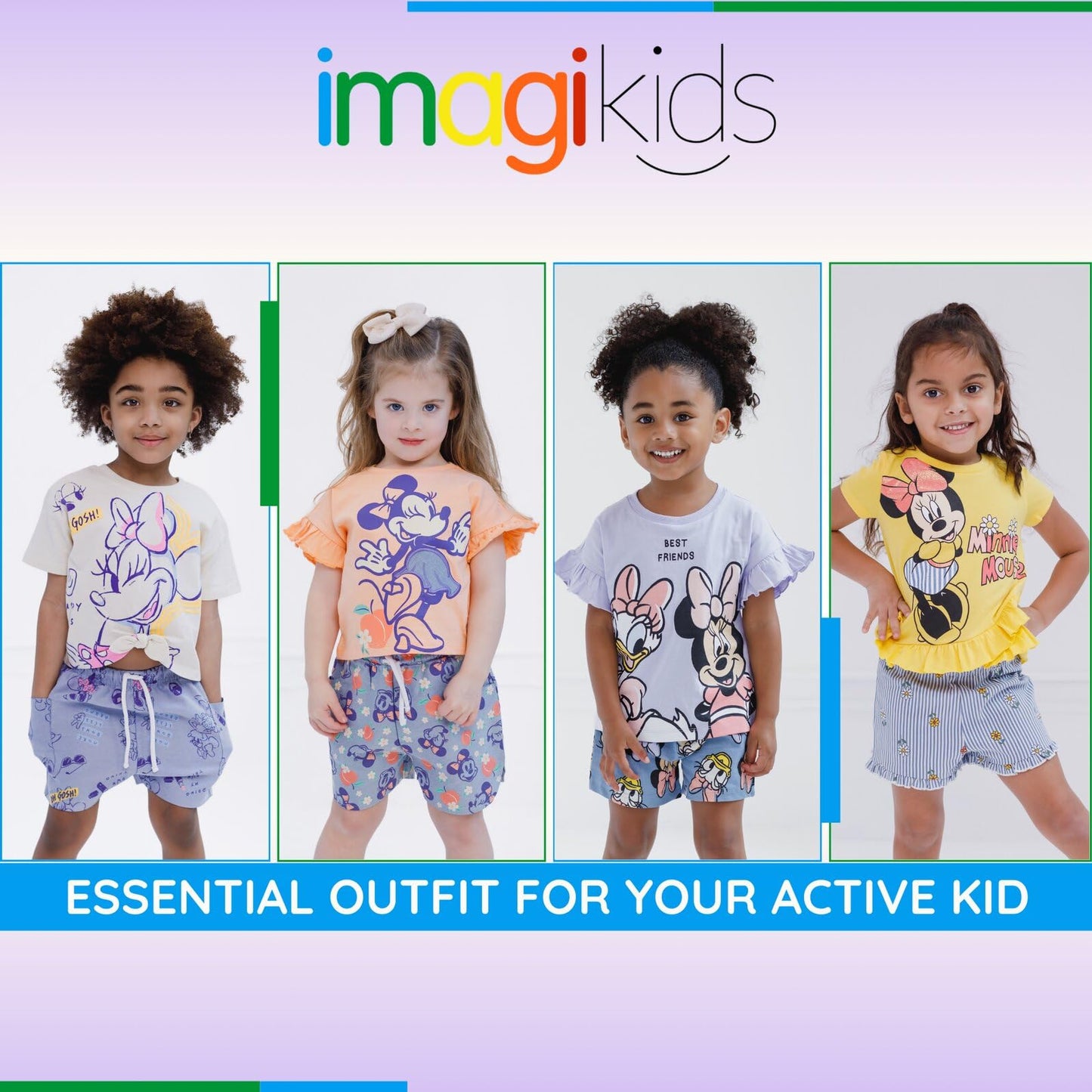 Disney Minnie Mouse Toddler Girls Graphic T-Shirt and Shorts Outfit Set Light Pink/Light Blue 3T