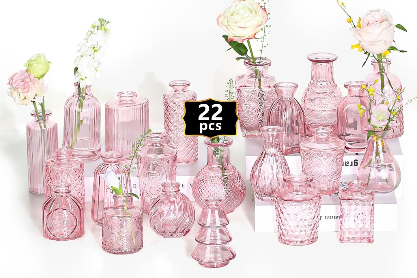 Anquephd Glass Bud Vase Set of 32PCS Wedding Centerpieces for Tables,Mini Clear Bud Vases for Flowers,Small Flower Vases Suitable for Birthday Party,Anniversary,Wedding,Baby Shower (Clear, 32PCS)