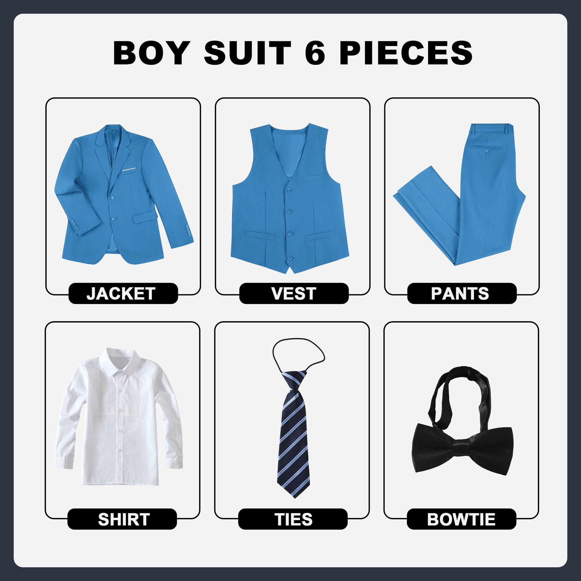 Boys' Suits Size 2T Kids Black Suit Slim Fit 6 Piece Formal Suit Set Teen Toddler Ring Bearer Outfit for Wedding