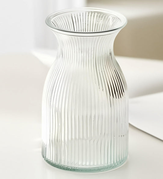New 2026 Design Ribbed Glass Vase Wide - 8-Inch-Tall