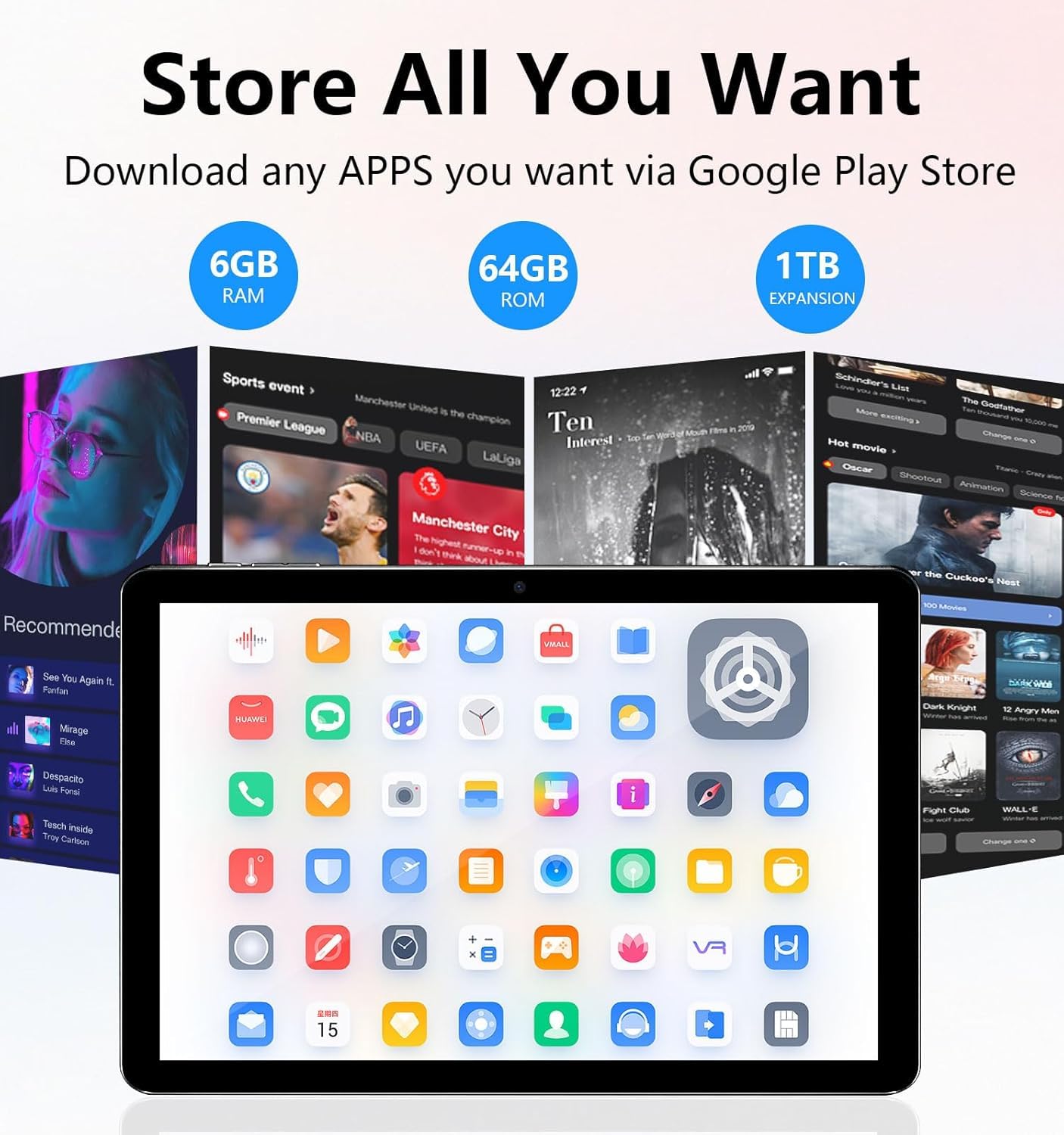 Android Tablet, 10.1 inch Android 14 Tablets 6GB RAM 64GB ROM 1TB Expand, 1280x800 IPS HD Touchscreen,6000mAh Battery, Bluetooth, Dual Camera, GMS, WiFi (Black)