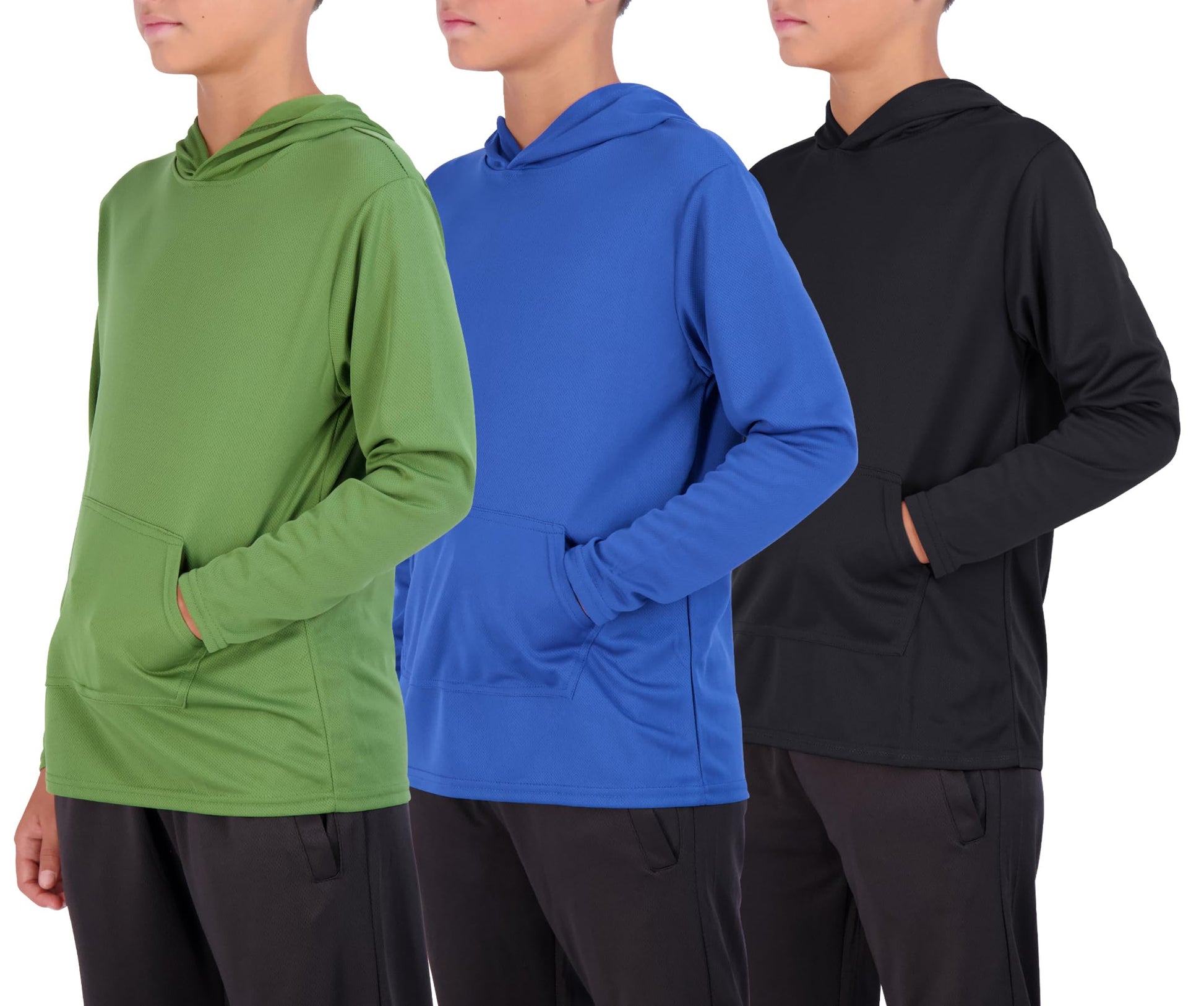 Real Essentials 3 Pack: Boys Hoodies – Youth Mesh Long Sleeve Sweatshirts.