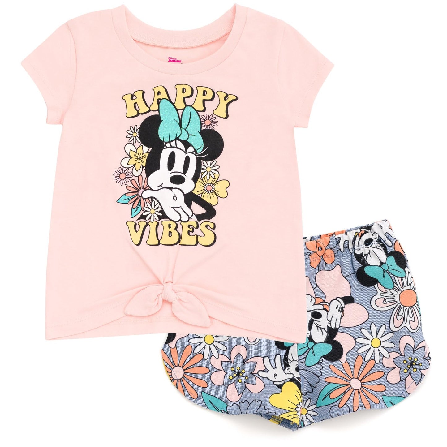 Disney Minnie Mouse Toddler Girls Graphic T-Shirt and Shorts Outfit Set Light Pink/Light Blue 3T