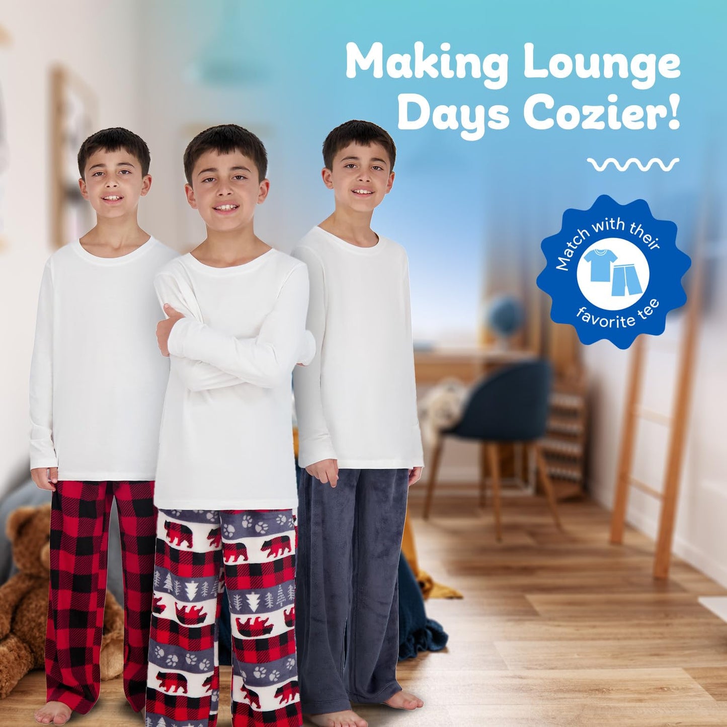 US Angels Boys Pajama Pants - 3 Pack, Boys' Sleepwear.