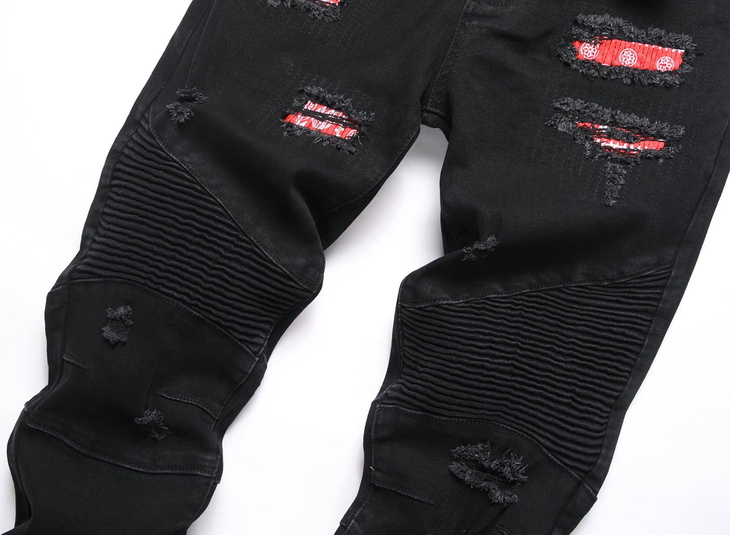 AITITIA Men's Biker Zipper Deco Washed Straight Fit Jeans (40, 002 Light Blue)