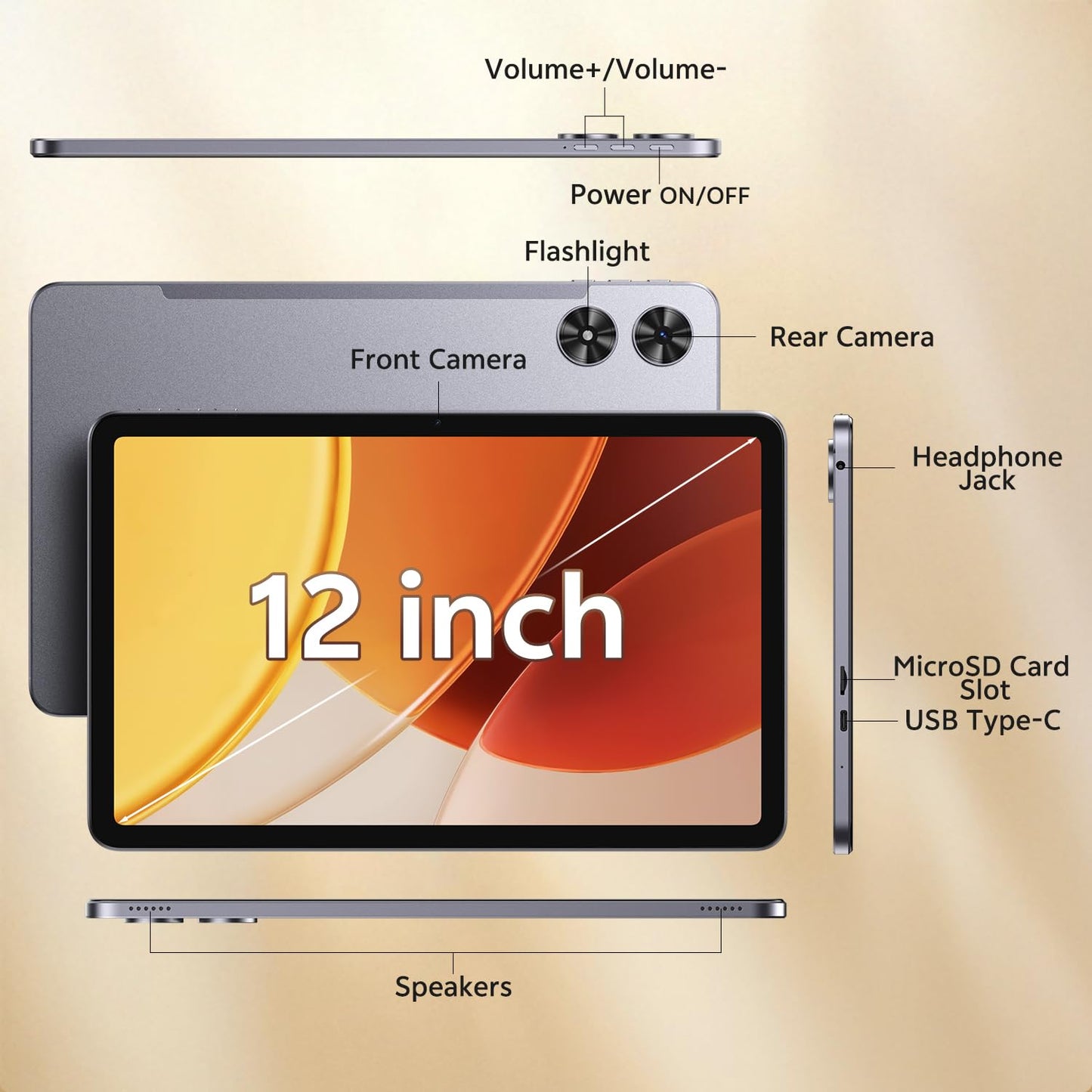12 Inch Tablet, Android 15 Tablet 12 Inch Large Screen 2K Display