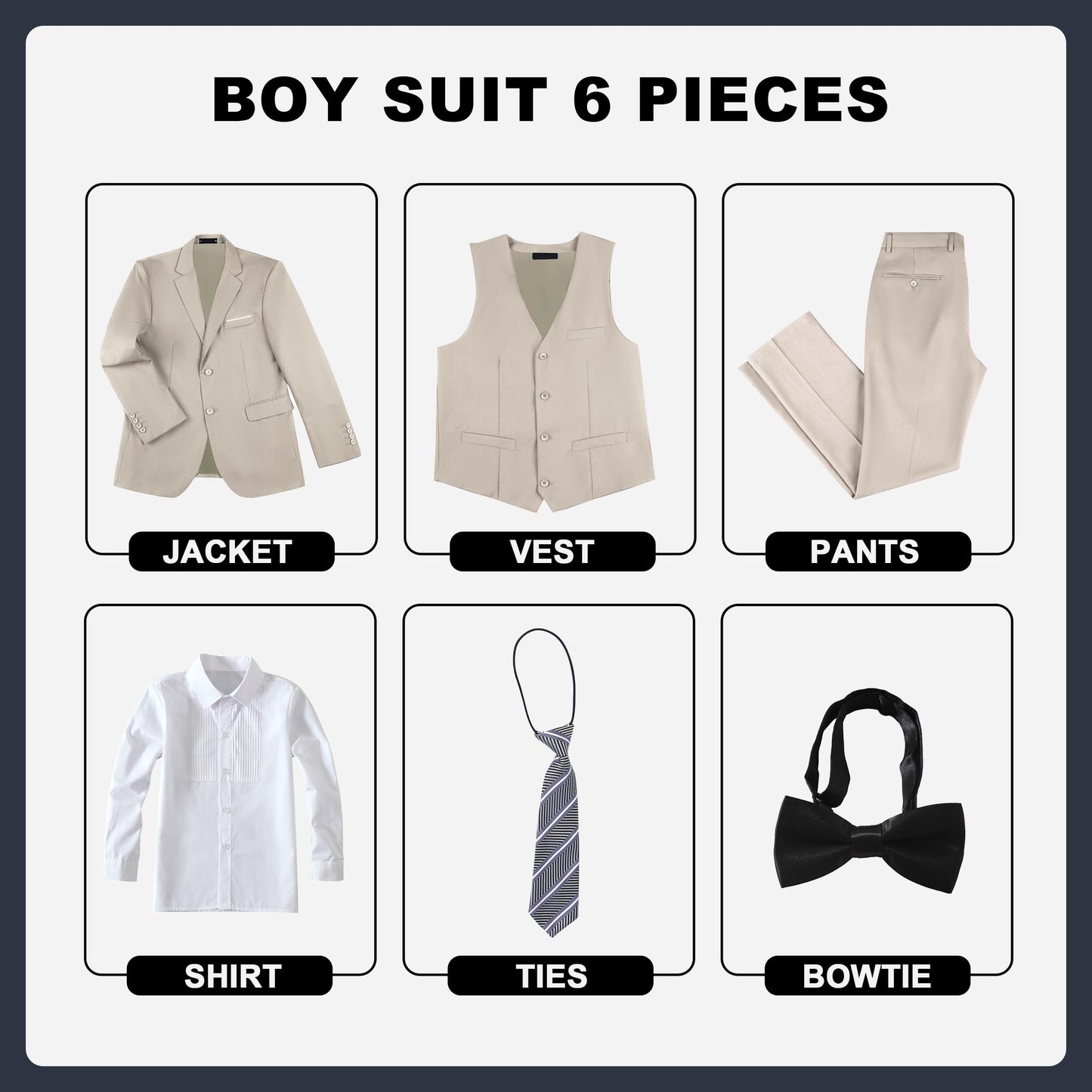 Boys' Suits Size 2T Kids Black Suit Slim Fit 6 Piece Formal Suit Set Teen Toddler Ring Bearer Outfit for Wedding