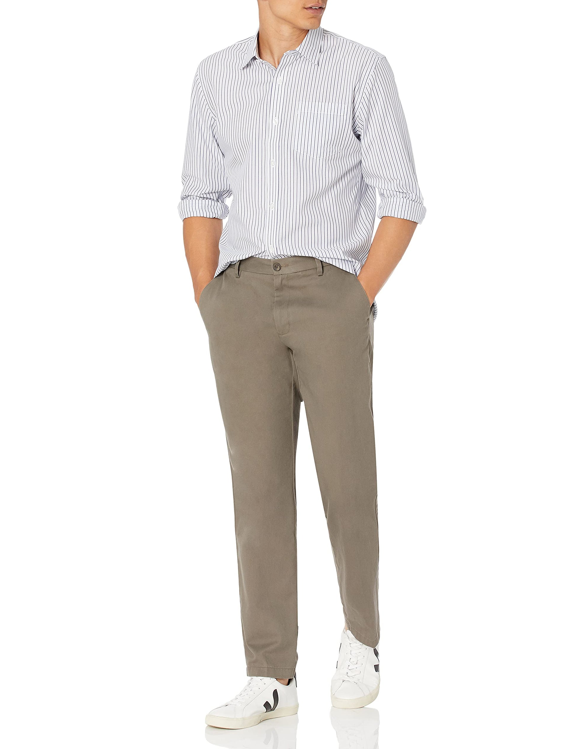  Men's Straight-Fit Wrinkle-Resistant Flat-Front Chino Pant, Black, 28W x 28L