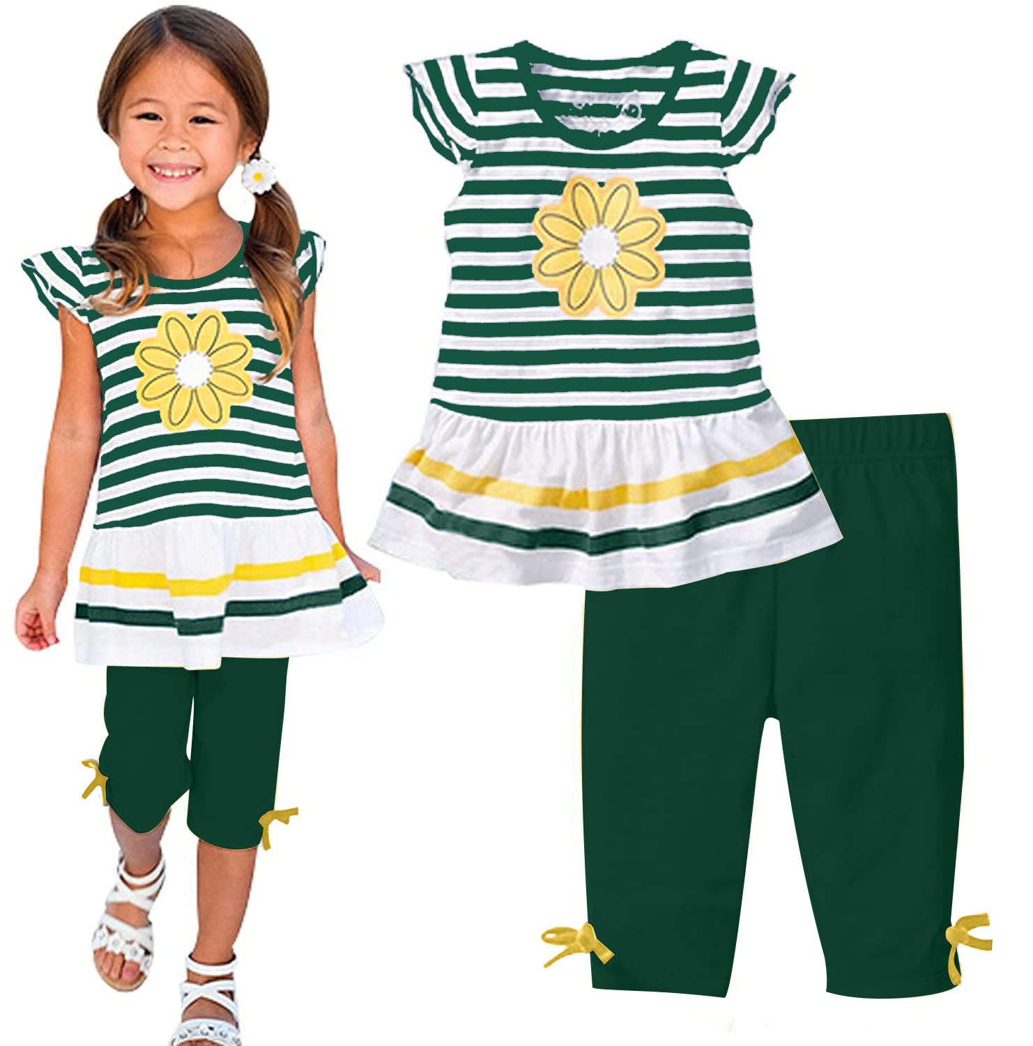 LUKYCILD Baby Girls Summer Clothes Casual Clothing Suit Short Sleeve Striped T-Shirt +Pants