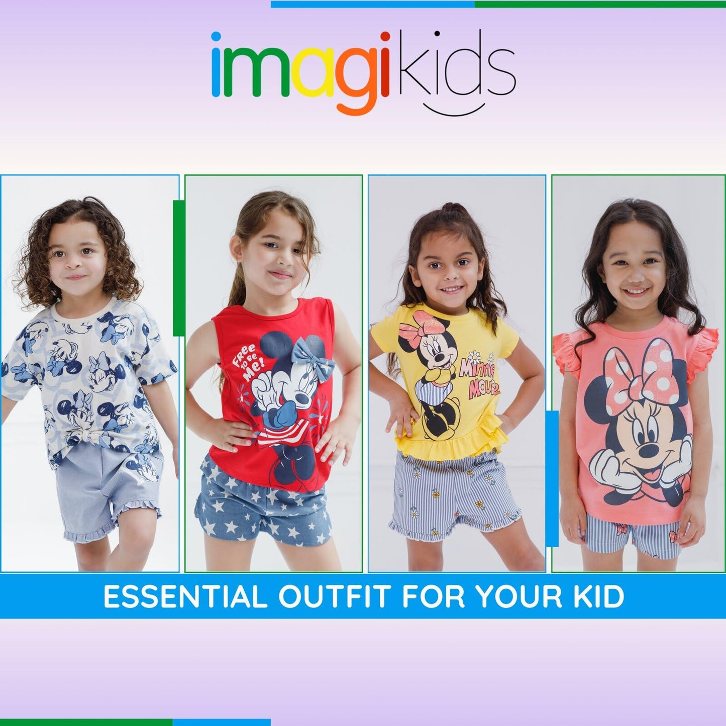 Disney Minnie Mouse Toddler Girls Graphic T-Shirt and Shorts Outfit Set Light Pink/Light Blue 3T