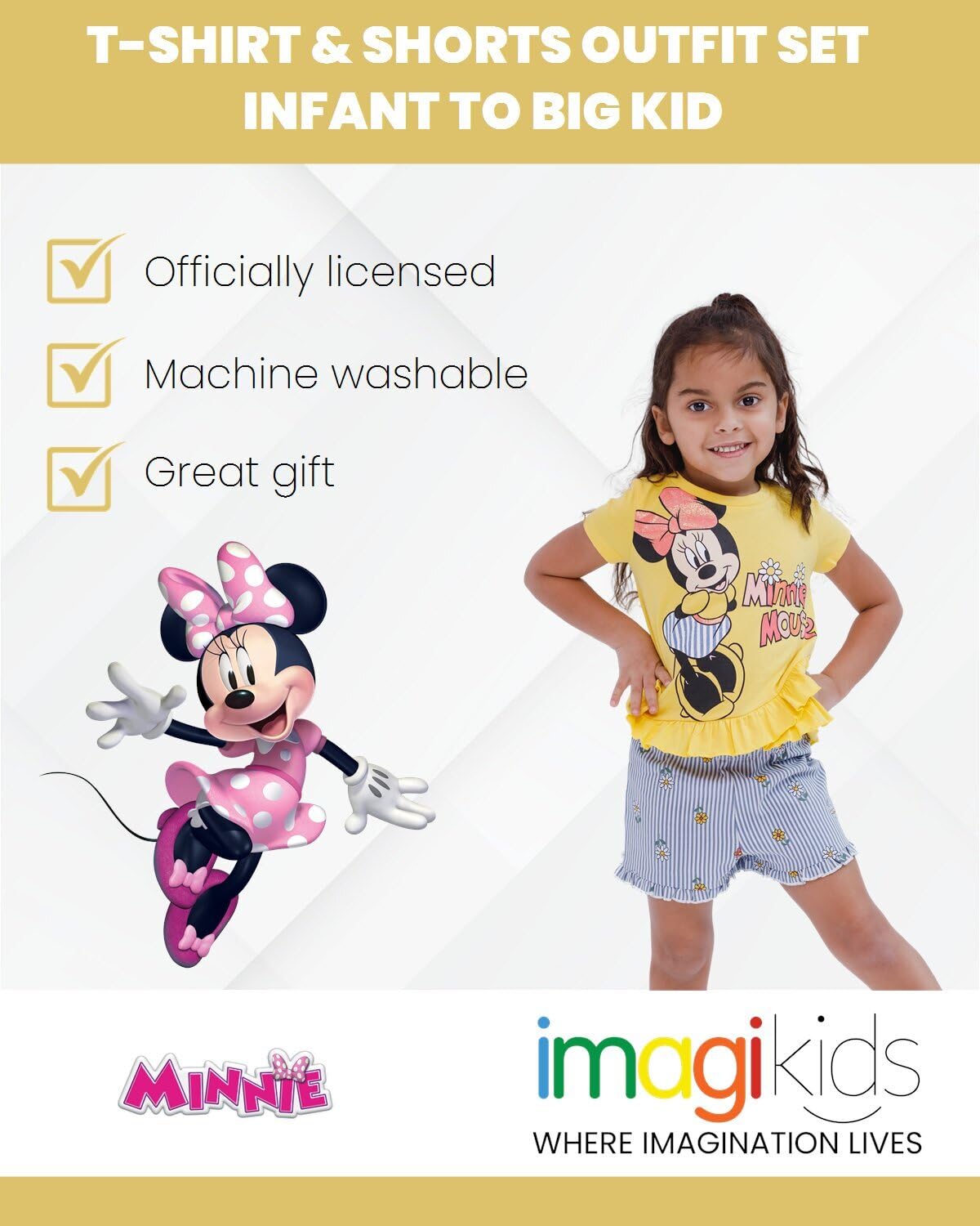 Disney Minnie Mouse Toddler Girls Graphic T-Shirt and Shorts Outfit Set Light Pink/Light Blue 3T