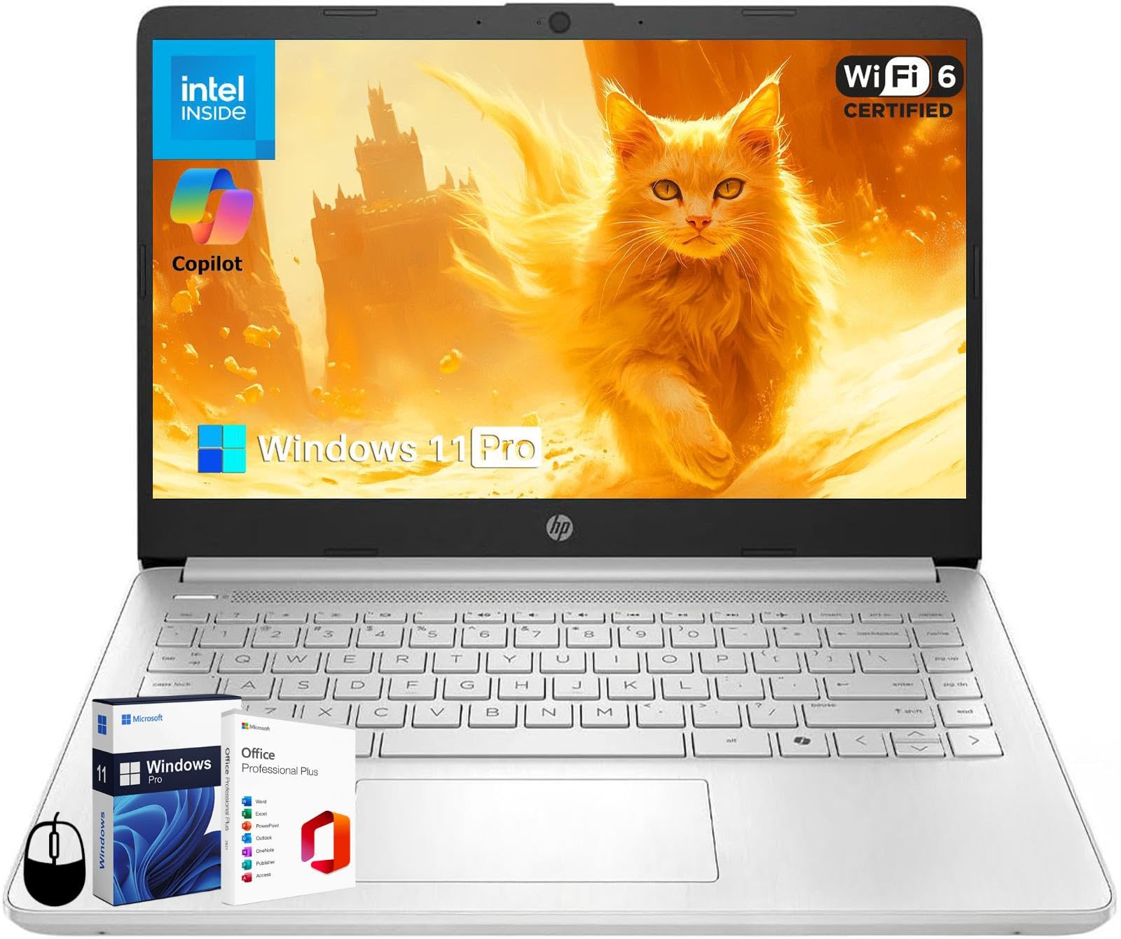 HP 2025 New Student Business Laptop, Intel N150 CPU(Beats N4120), 14 Inch LED Screen, 16GB RAM, 384GB Storage(128GB UFS+256GB MSD), Wi-Fi 6, Copilot AI, Office Pro Lifetime, Windows 11 Pro,w/Mouse