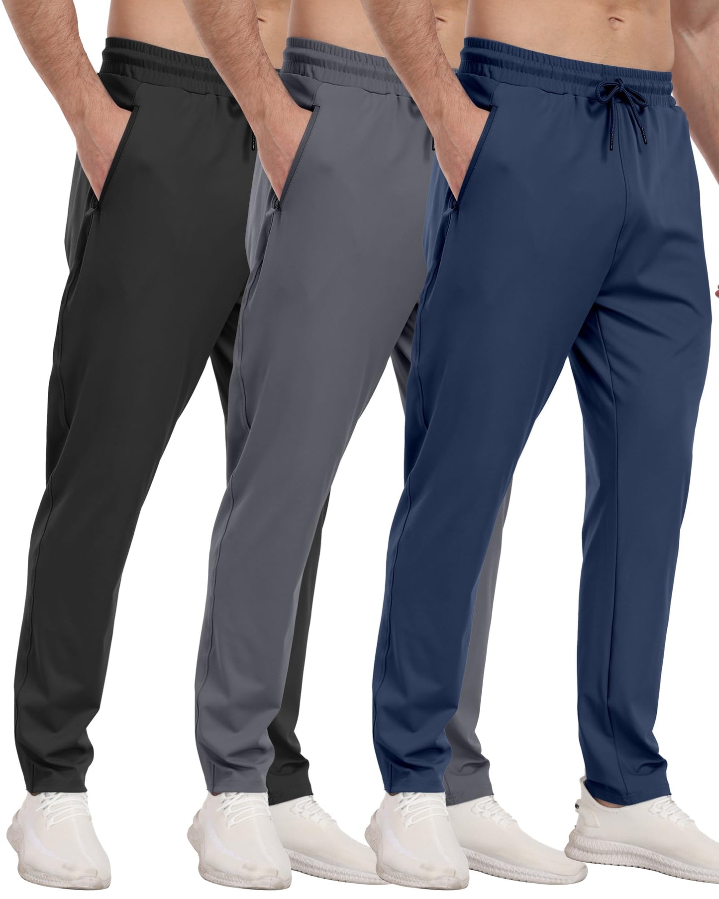3 Pack Men's Athletic Sweatpants with Zipper Pockets,