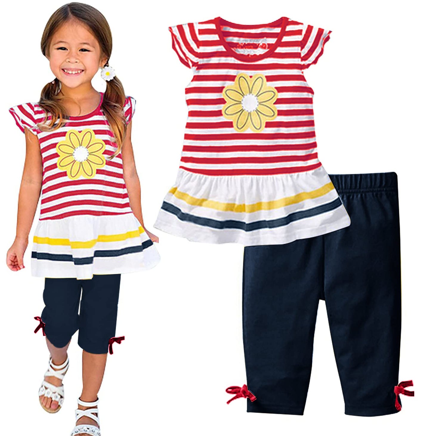 LUKYCILD Baby Girls Summer Clothes Casual Clothing Suit Short Sleeve Striped T-Shirt +Pants