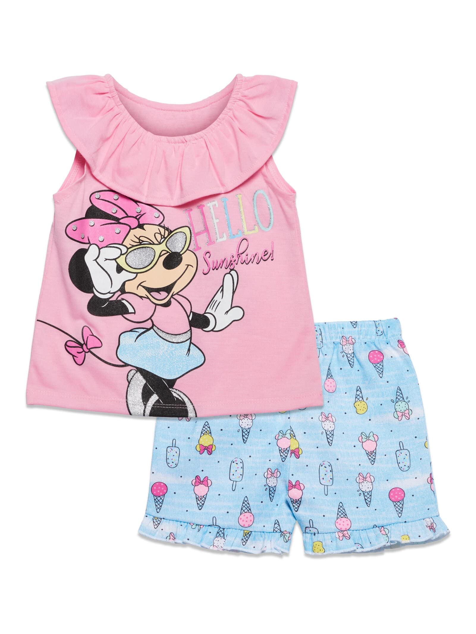 Disney Minnie Mouse Toddler Girls Graphic T-Shirt and Shorts Outfit Set Light Pink/Light Blue 3T
