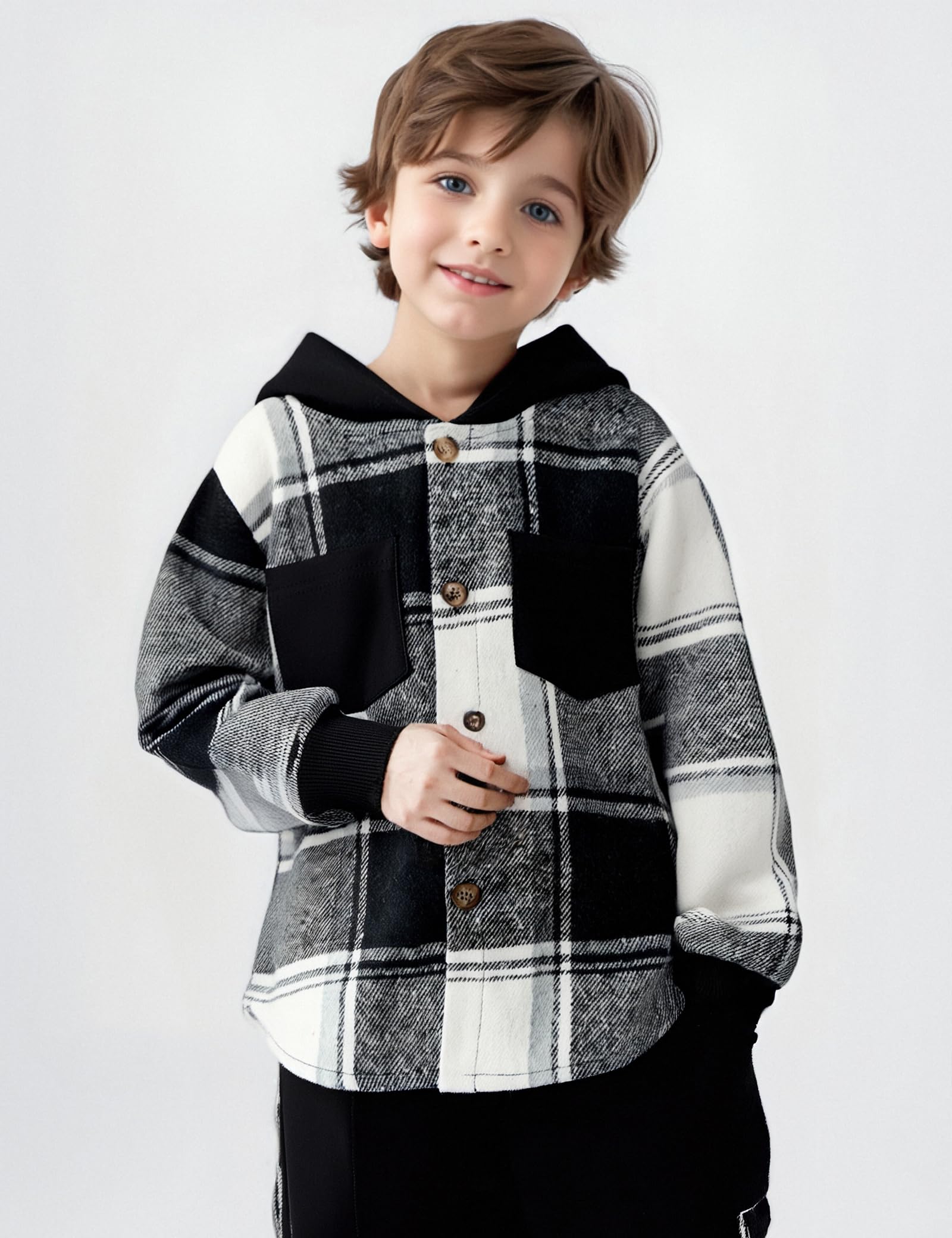 Auiopila Kids Toddler Boy Clothes Plaid Hooded Shirt White T-shirt Top and Solid Color Pants 3Pcs Winter Boys Outfits